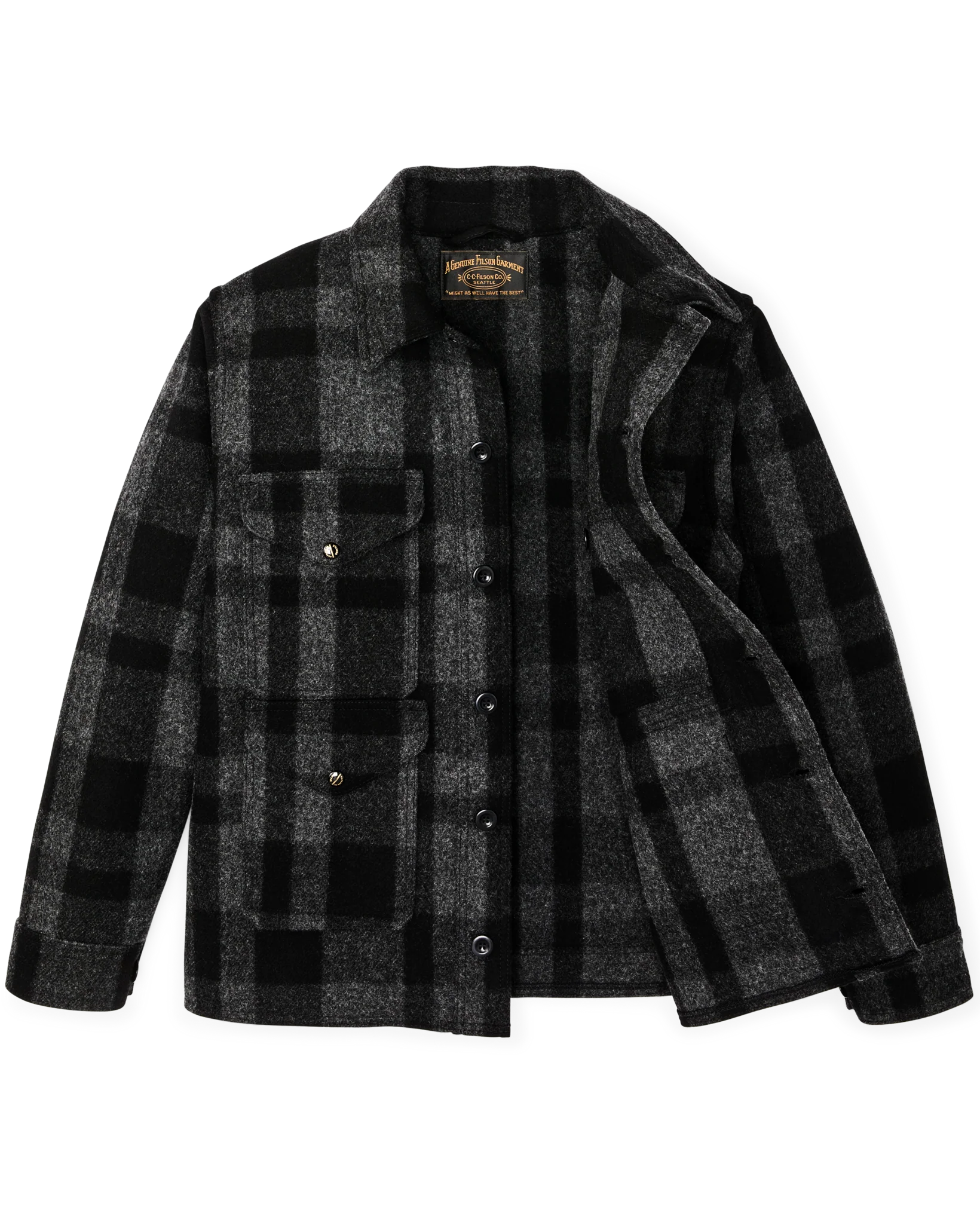 1940s Mackinaw Wool Cruiser Jacket - Charcoal / Black Heritage Plaid - Image 3
