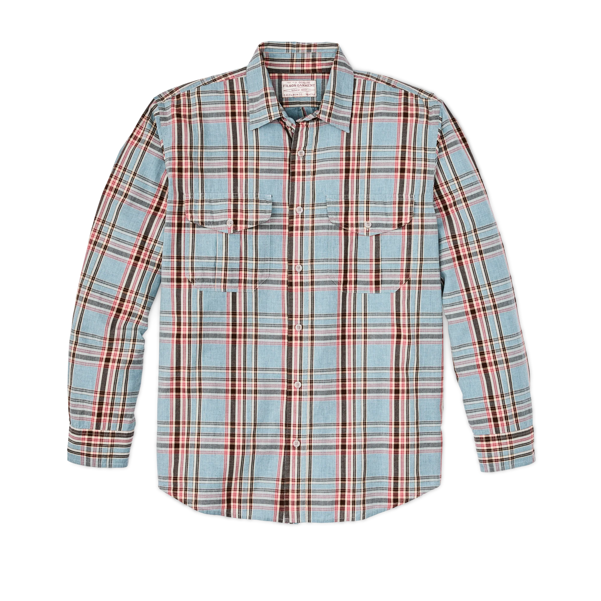 Filson's Washed Feather Cloth Shirt - Light Blue / Red / Natural Plaid