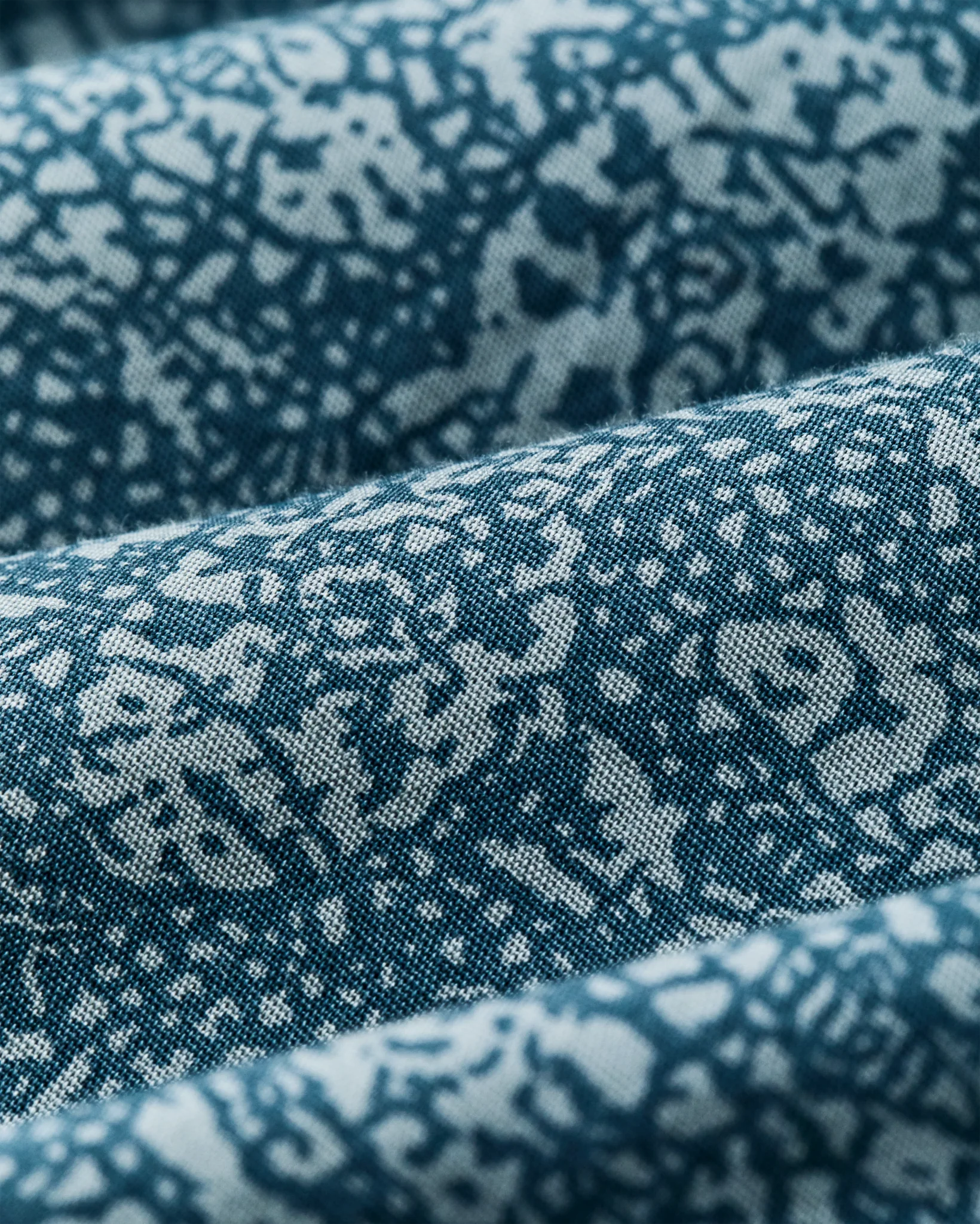 Washed Short Sleeve Feather Cloth Shirt - Blue Print - Image 8