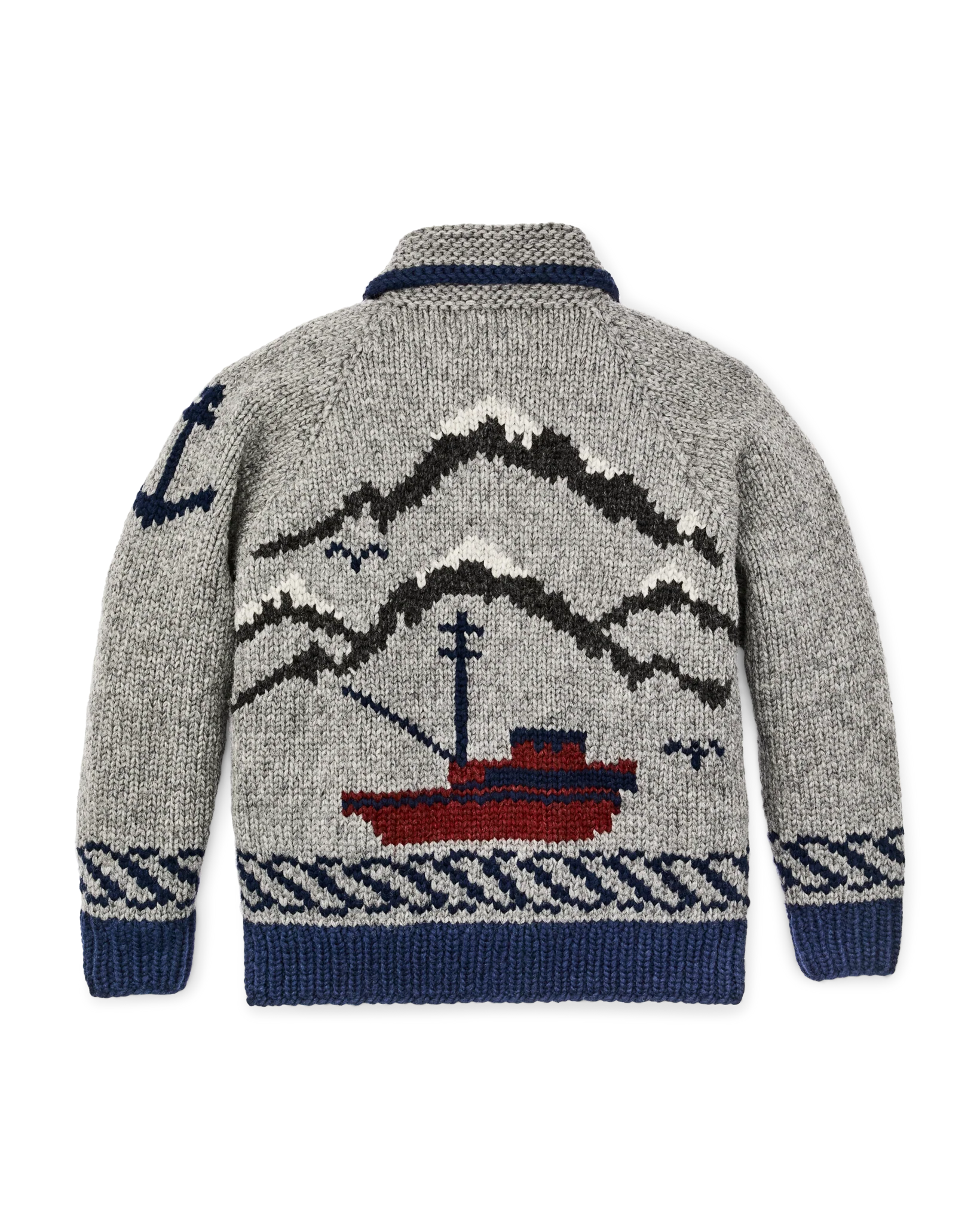 Handmade Full-zip Sweater - Heather Gray / Fishing Boat - Image 4