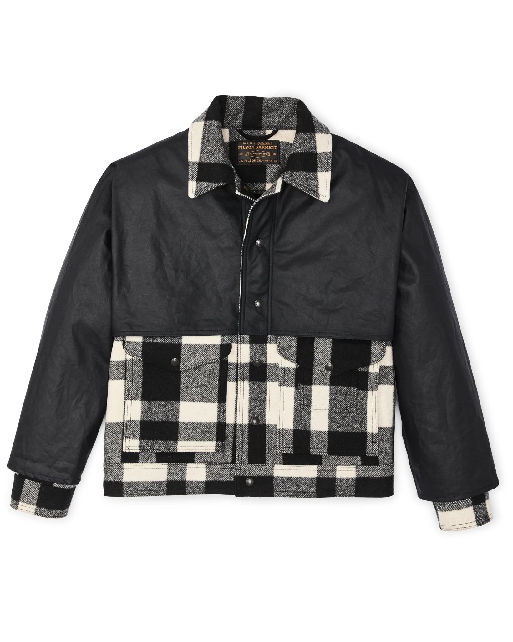 Mackinaw Wool Caped Jacket - Natural Black Plaid Navy - Image 3