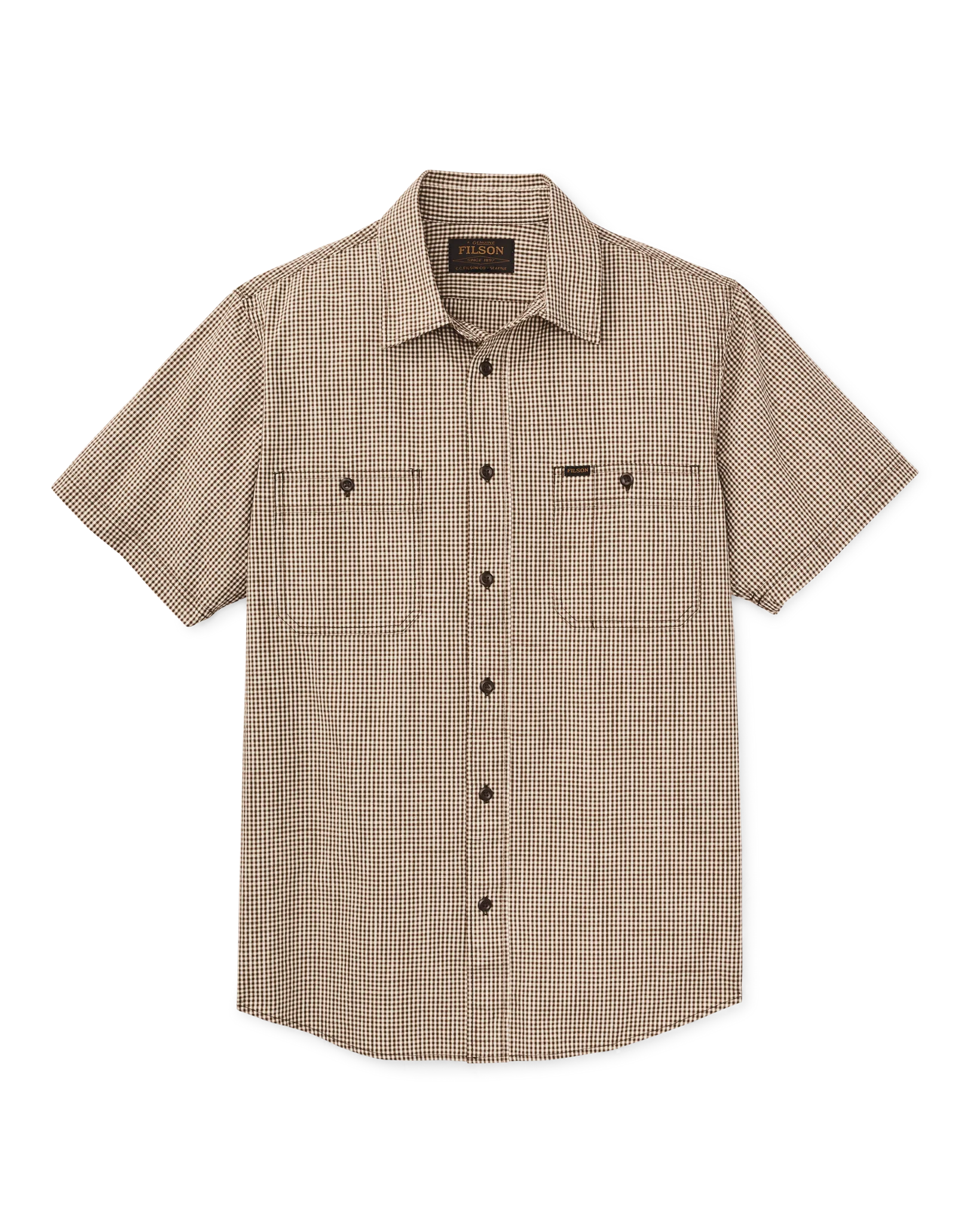 Short Sleeve Chambray Shirt - Coffee / Natural Plaid - Image 4