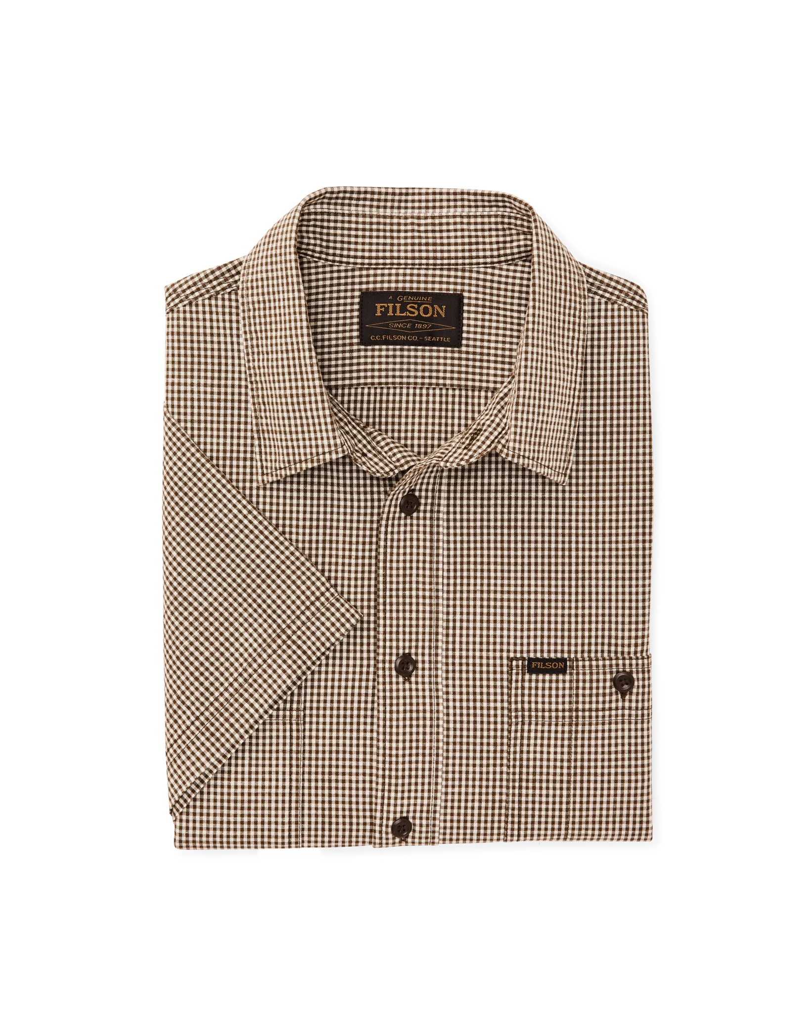Short Sleeve Chambray Shirt - Coffee / Natural Plaid - Image 6
