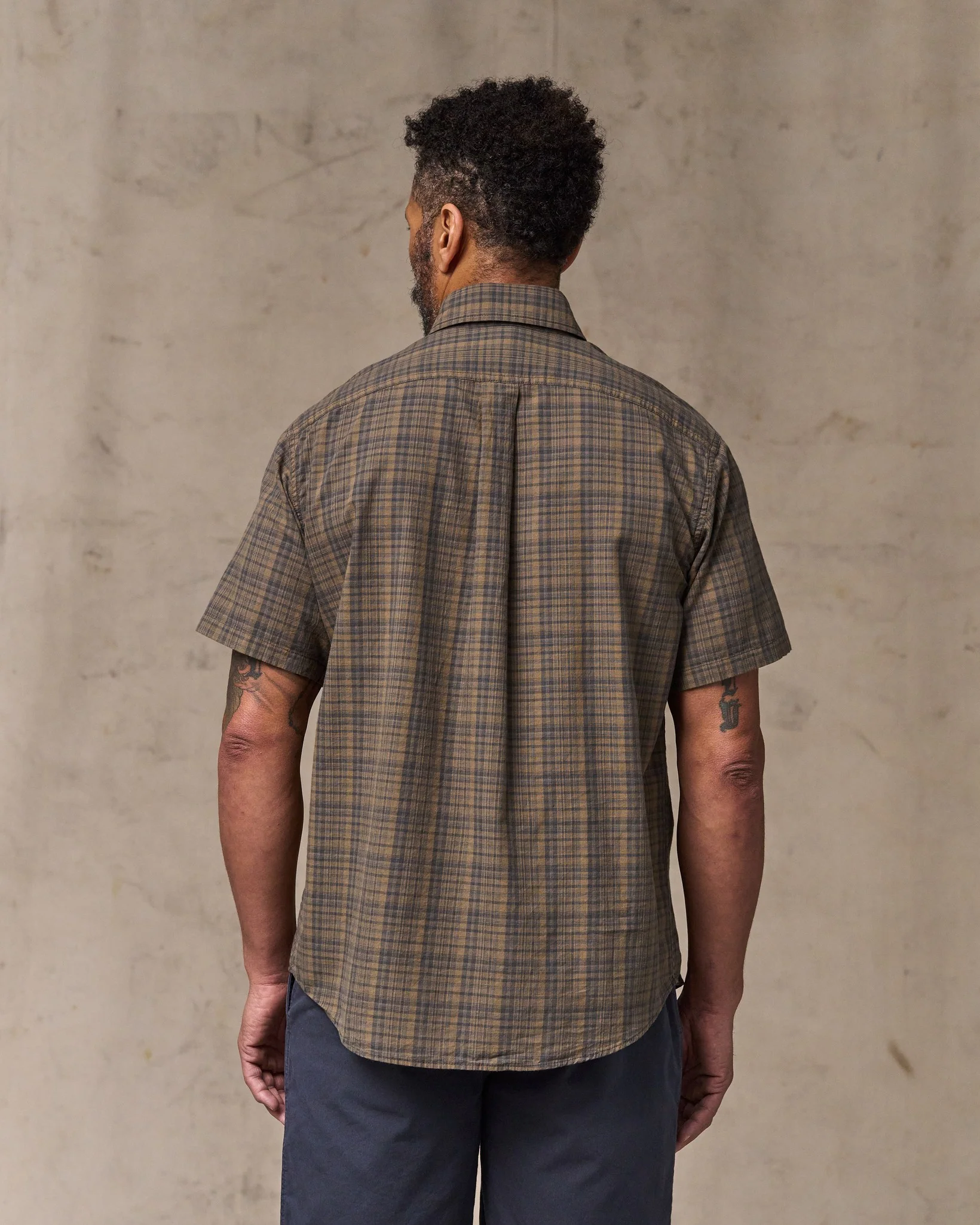 Short Sleeve Madras Popover Shirt - Brown / Olive Plaid - Image 2