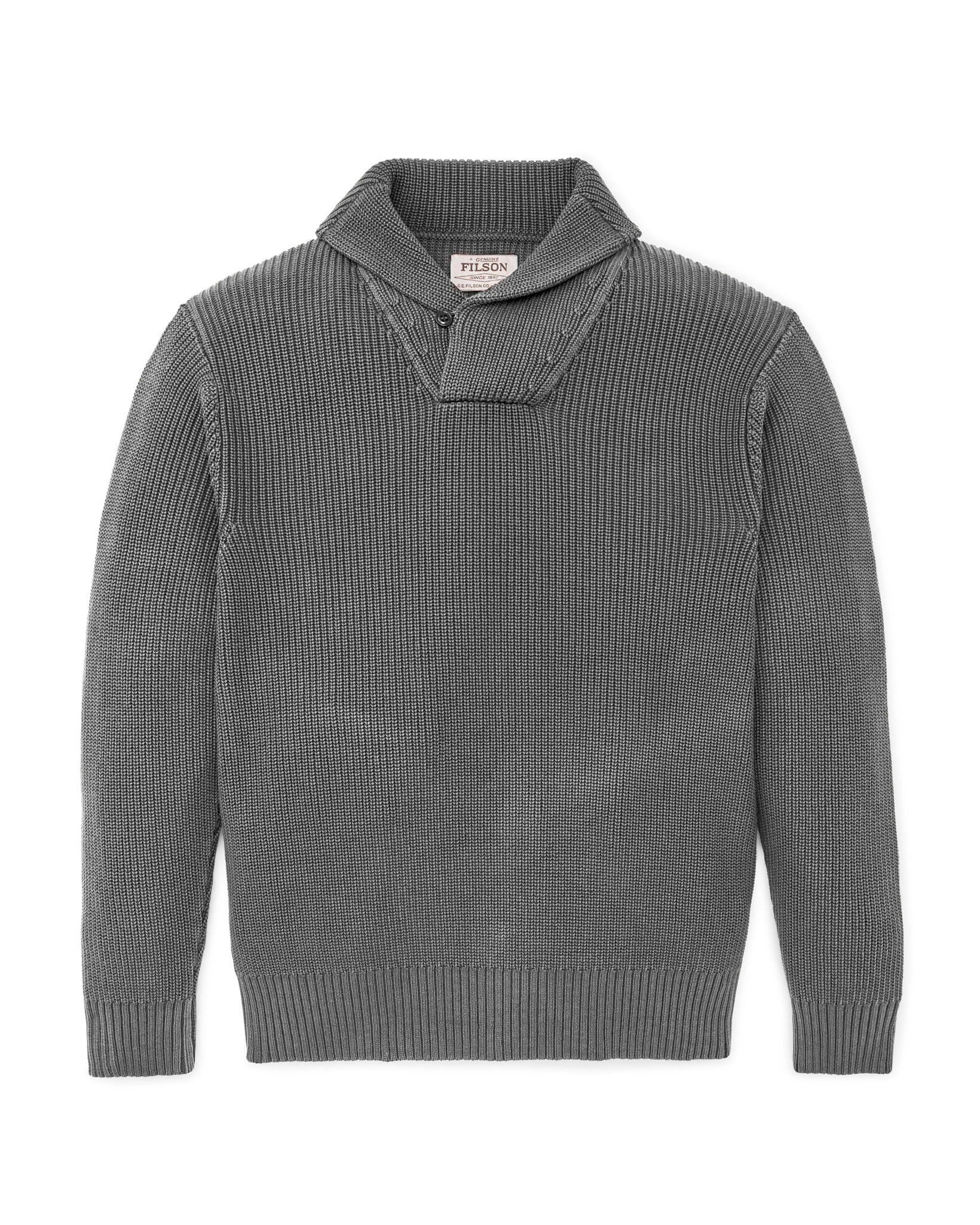 Vintage Cotton Shawl Neck Sweater - Charcoal - Image 4
