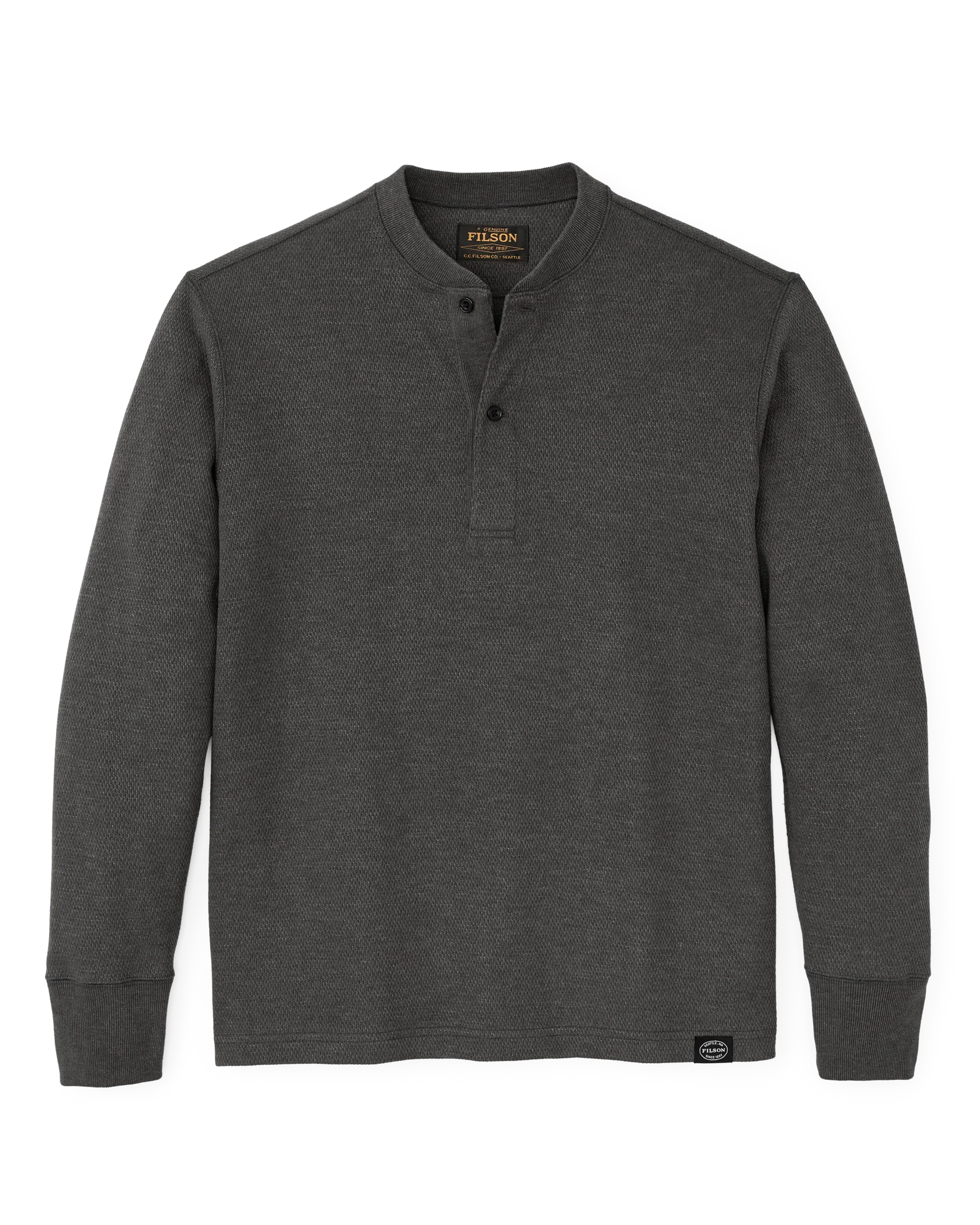 Waffle Knit Henley - Charcoal - Image 3