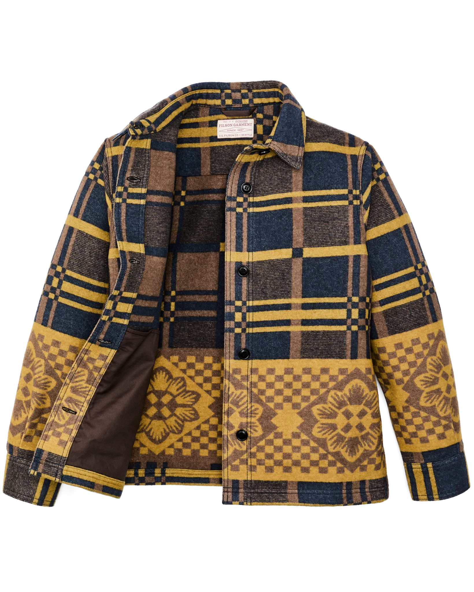 Women's Blanket Wool Overshirt - Flower Blanket Plaid / Bronze Brown - Image 3