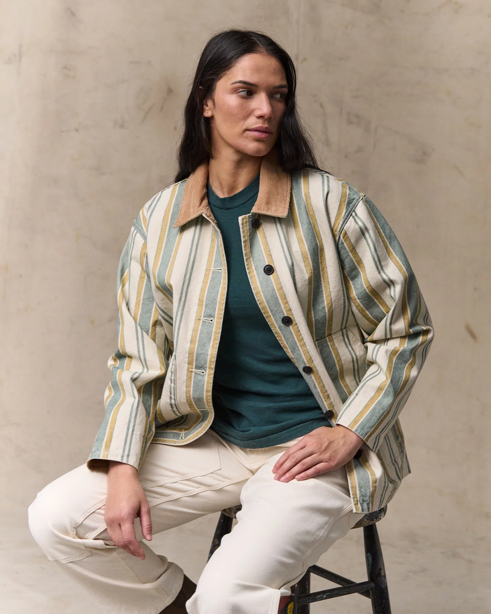Women's Canvas Barn Coat - Natural / Yellow - Image 5