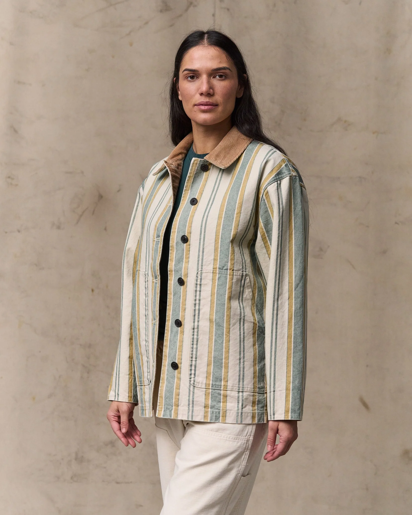 Women's Canvas Barn Coat - Natural / Yellow - Image 6