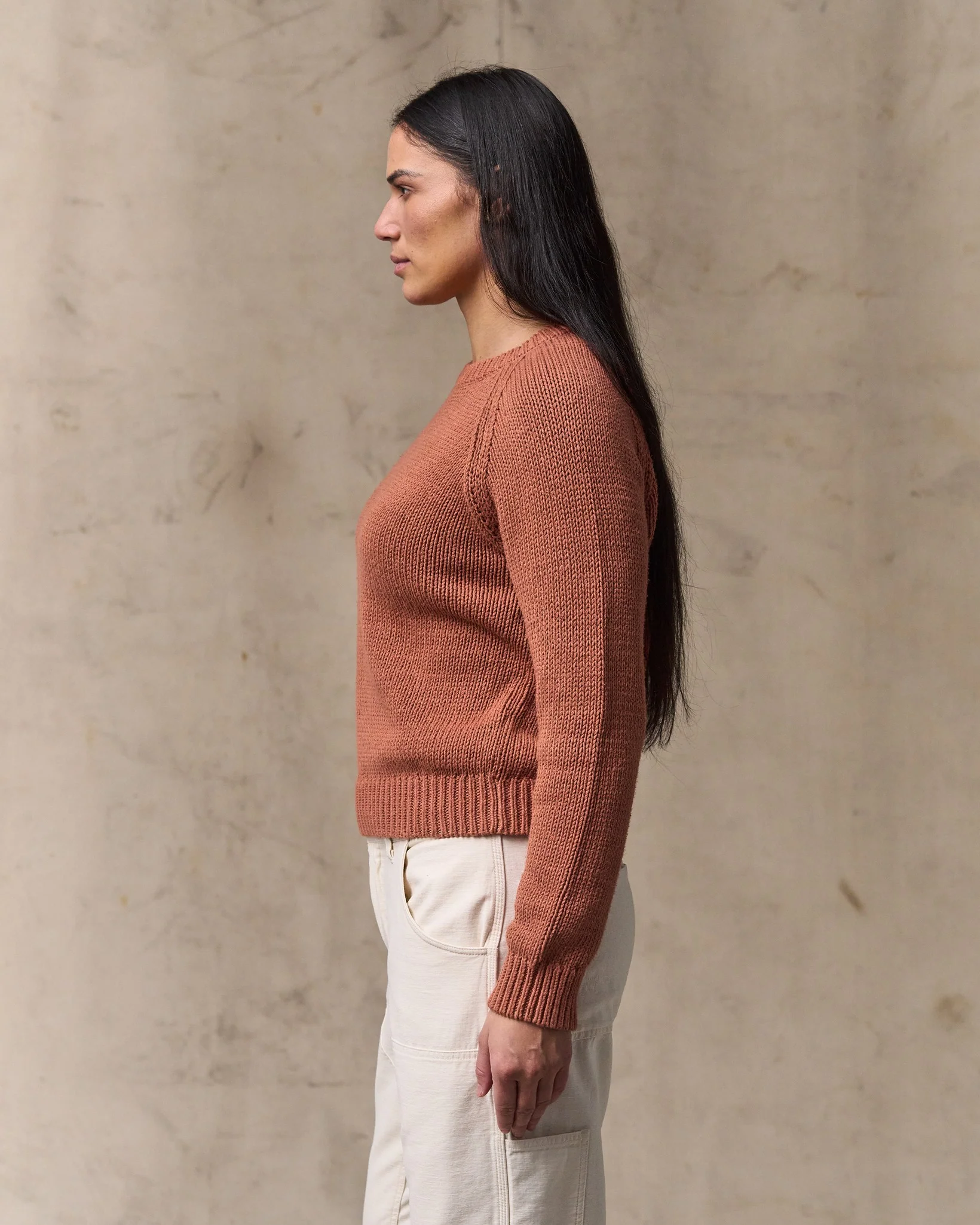 Women's Cotton Crewneck Sweater - Copper Brown - Image 3