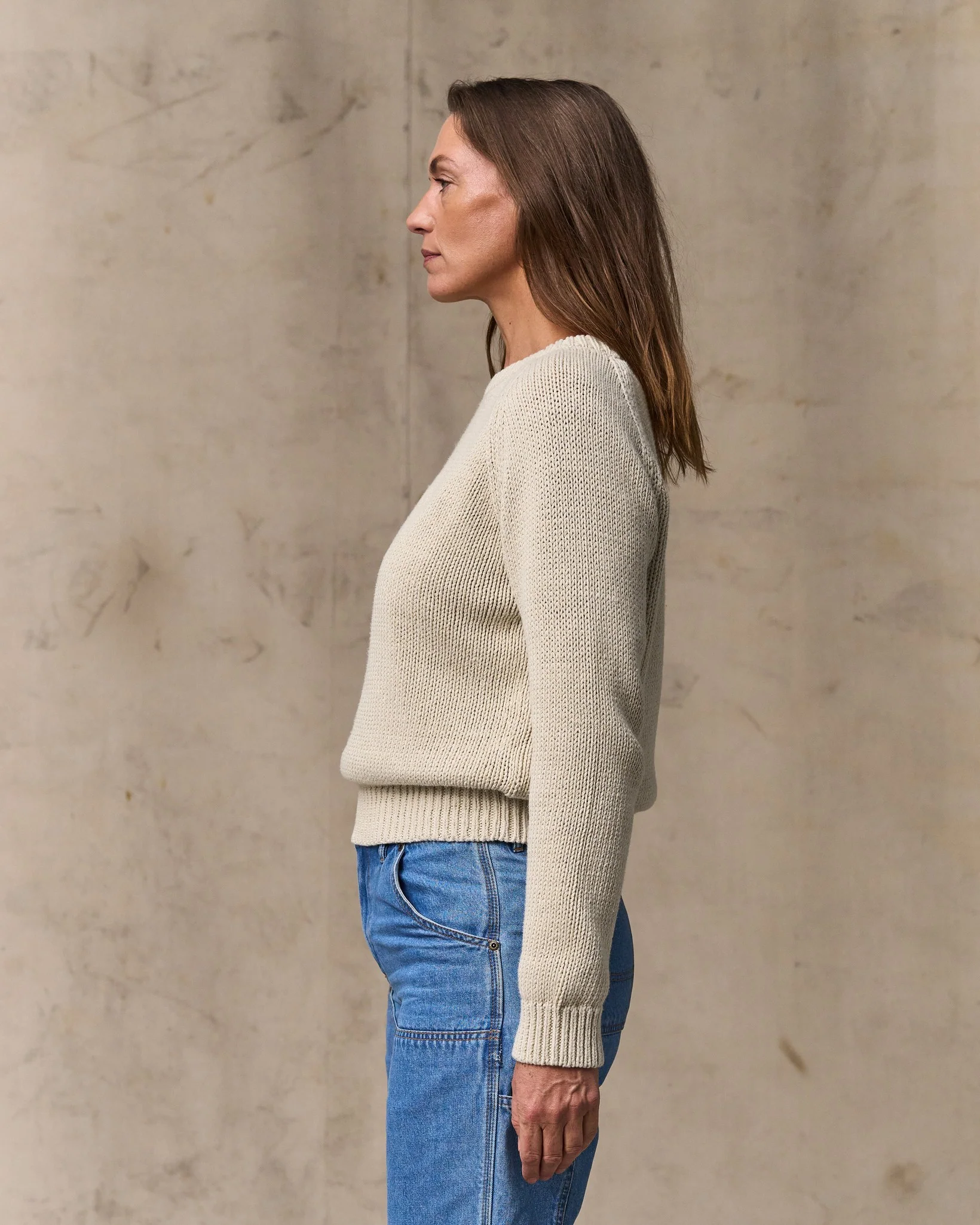 Women's Cotton Crewneck Sweater - Natural - Image 3
