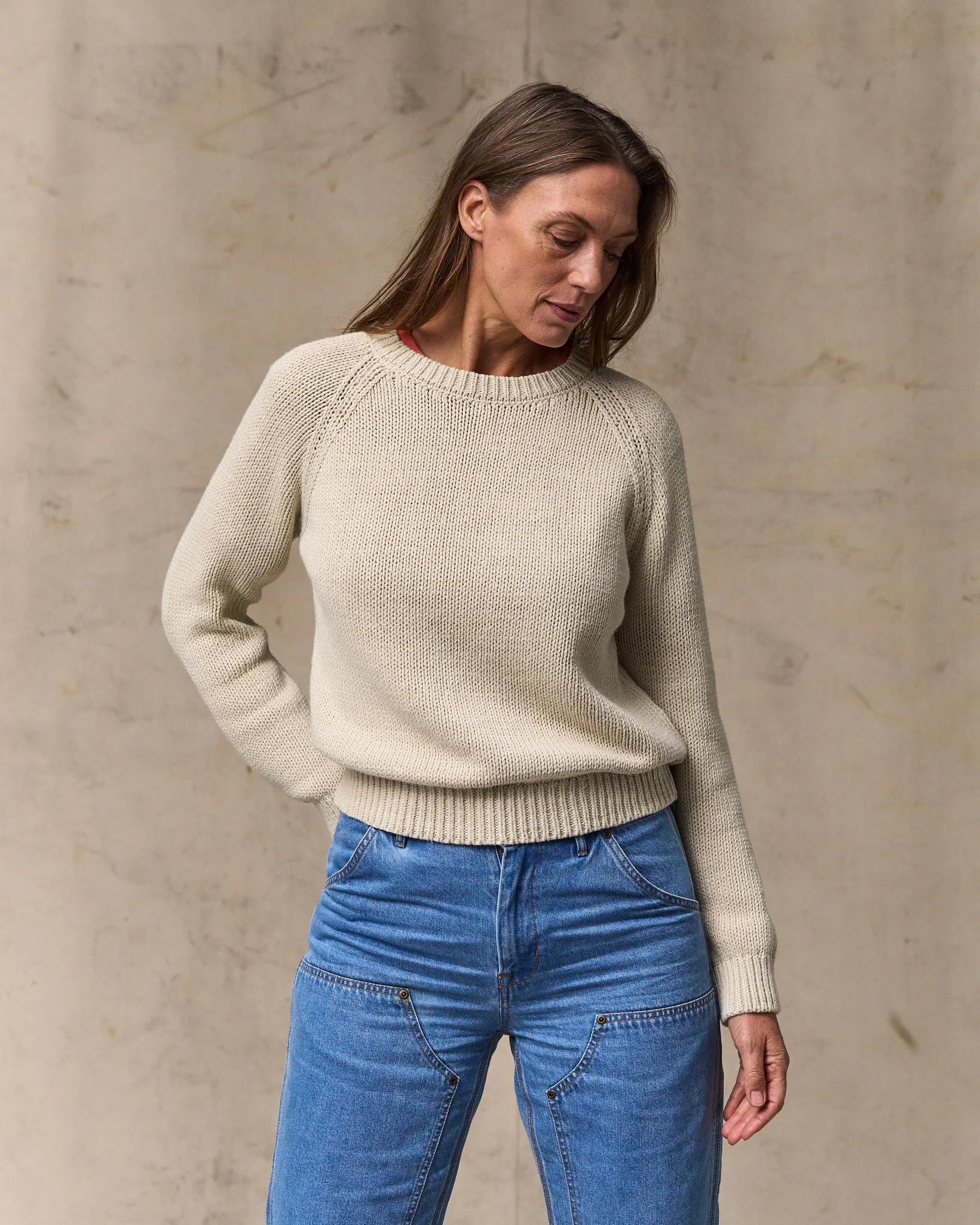 Women's Cotton Crewneck Sweater - Natural - Image 5
