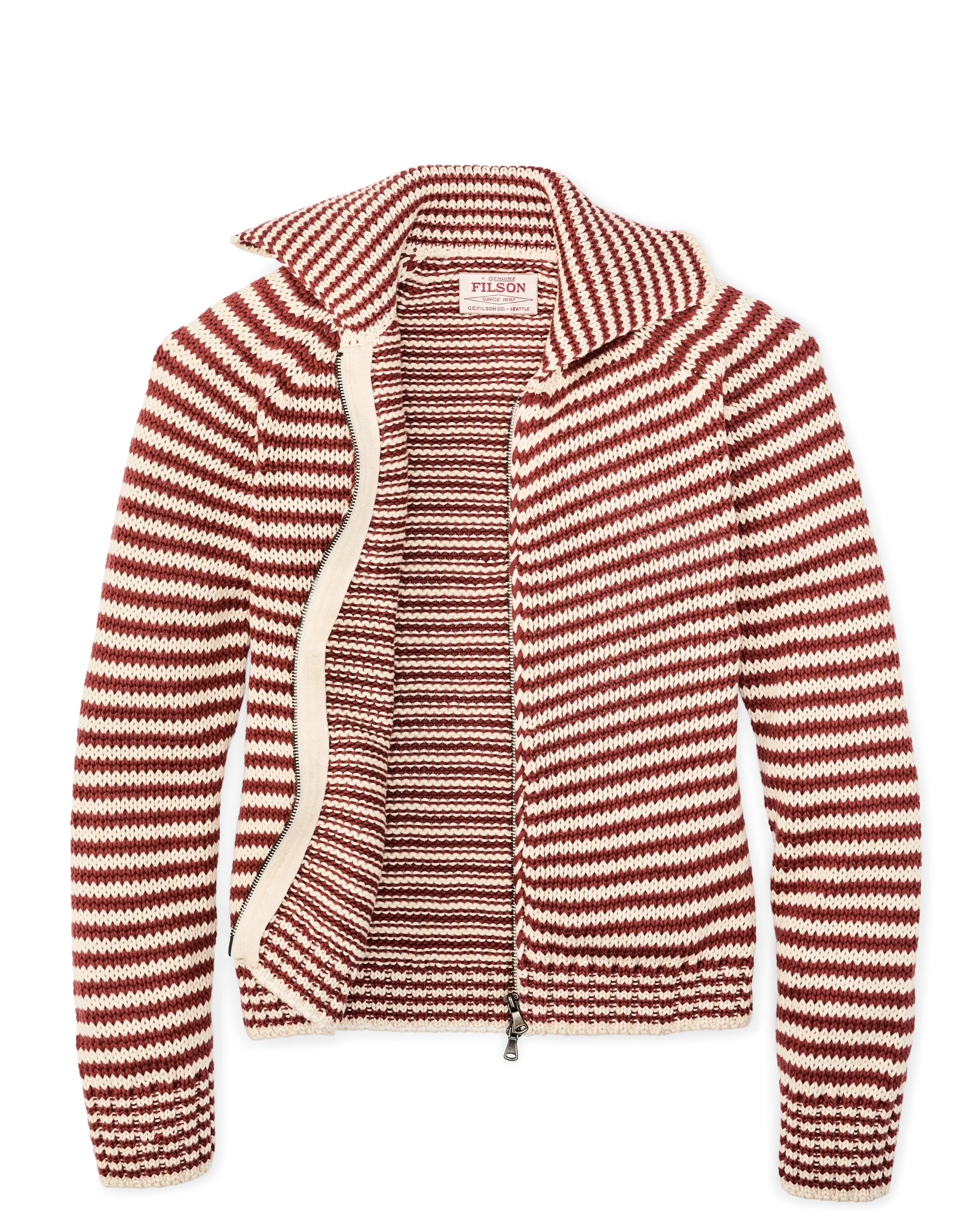 Women's Cotton Full-zip Cardigan - Brick / Sand Stripe - Image 5