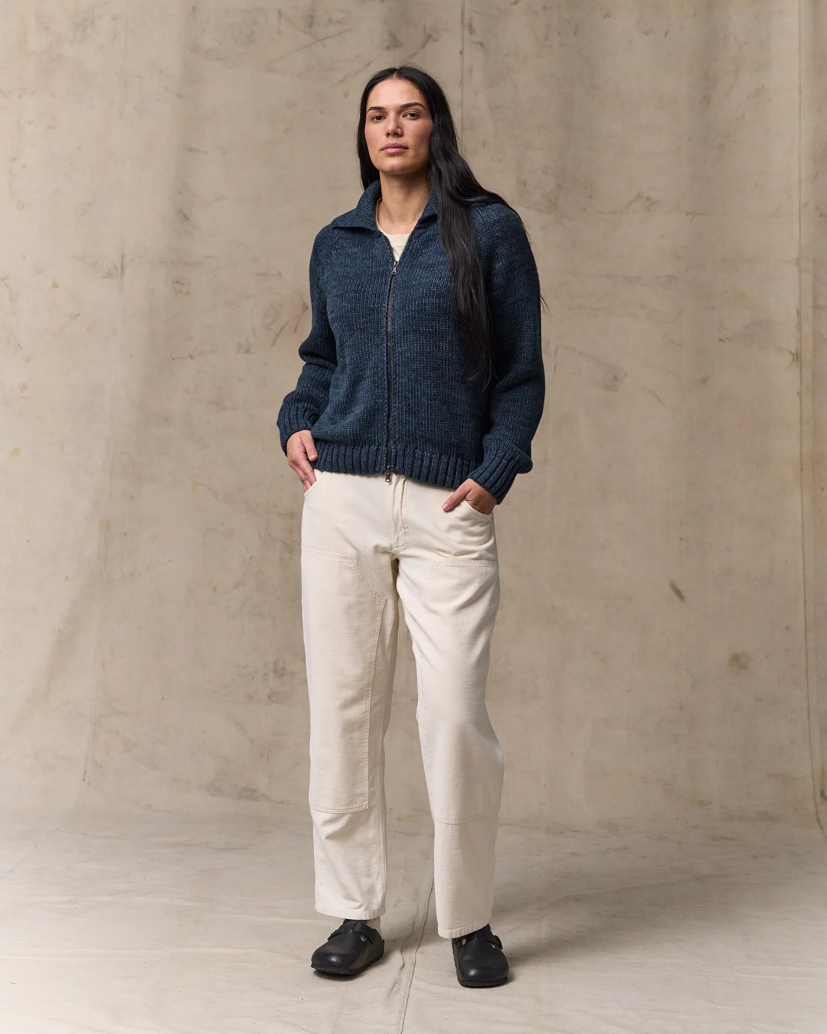 Women's Cotton Full-zip Cardigan - Navy / Marl - Image 4
