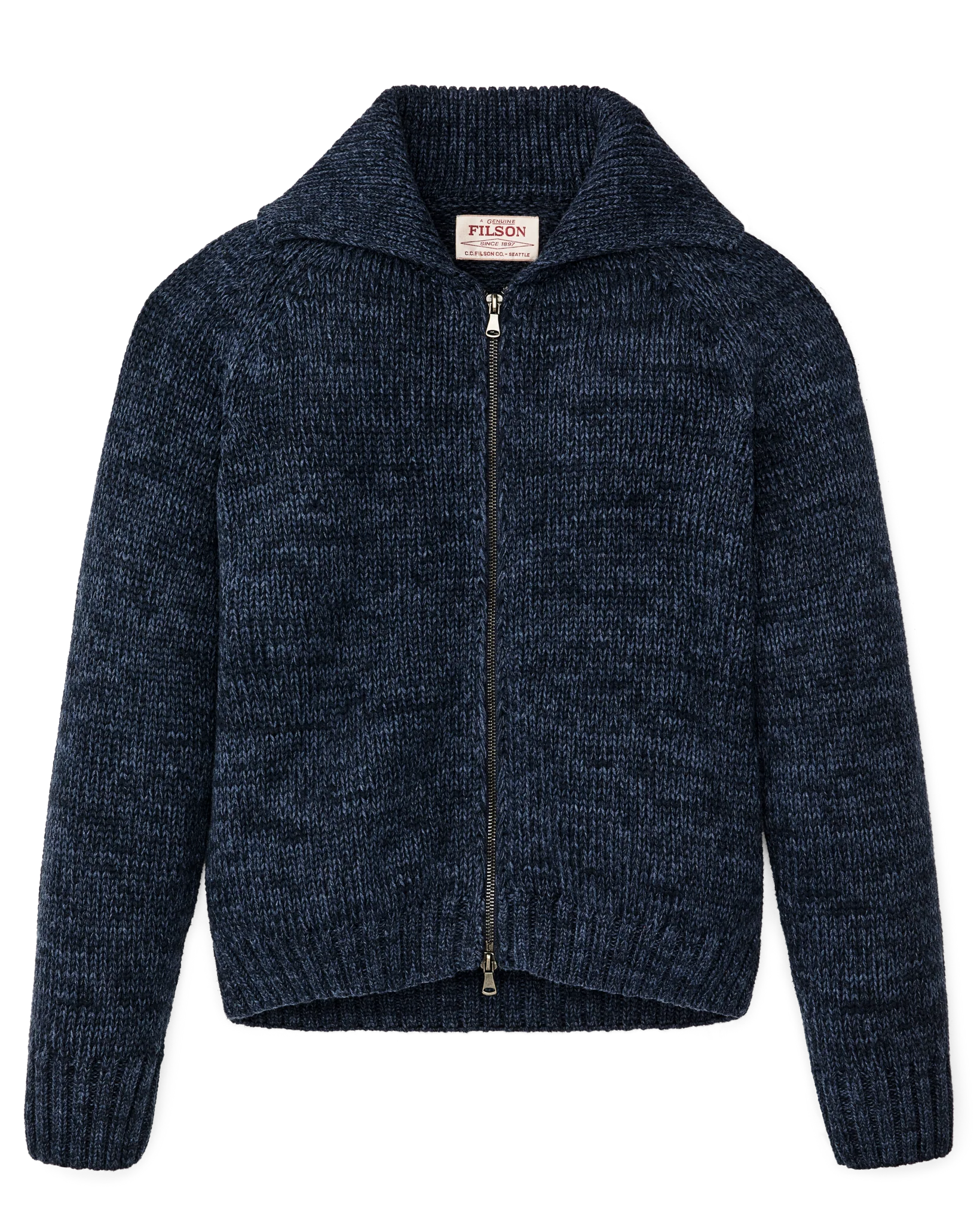 Women's Cotton Full-zip Cardigan - Navy / Marl - Image 6