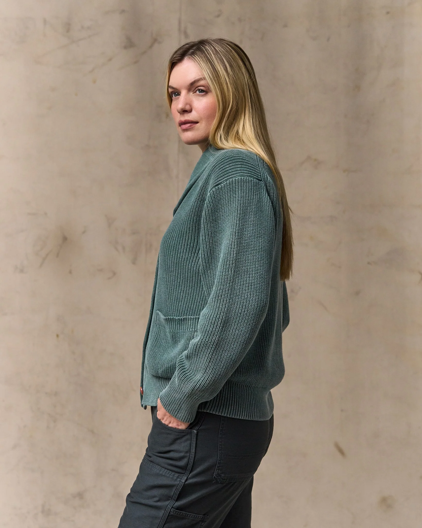 Women's Cotton Shawl Neck Cardigan - Juniper - Image 3