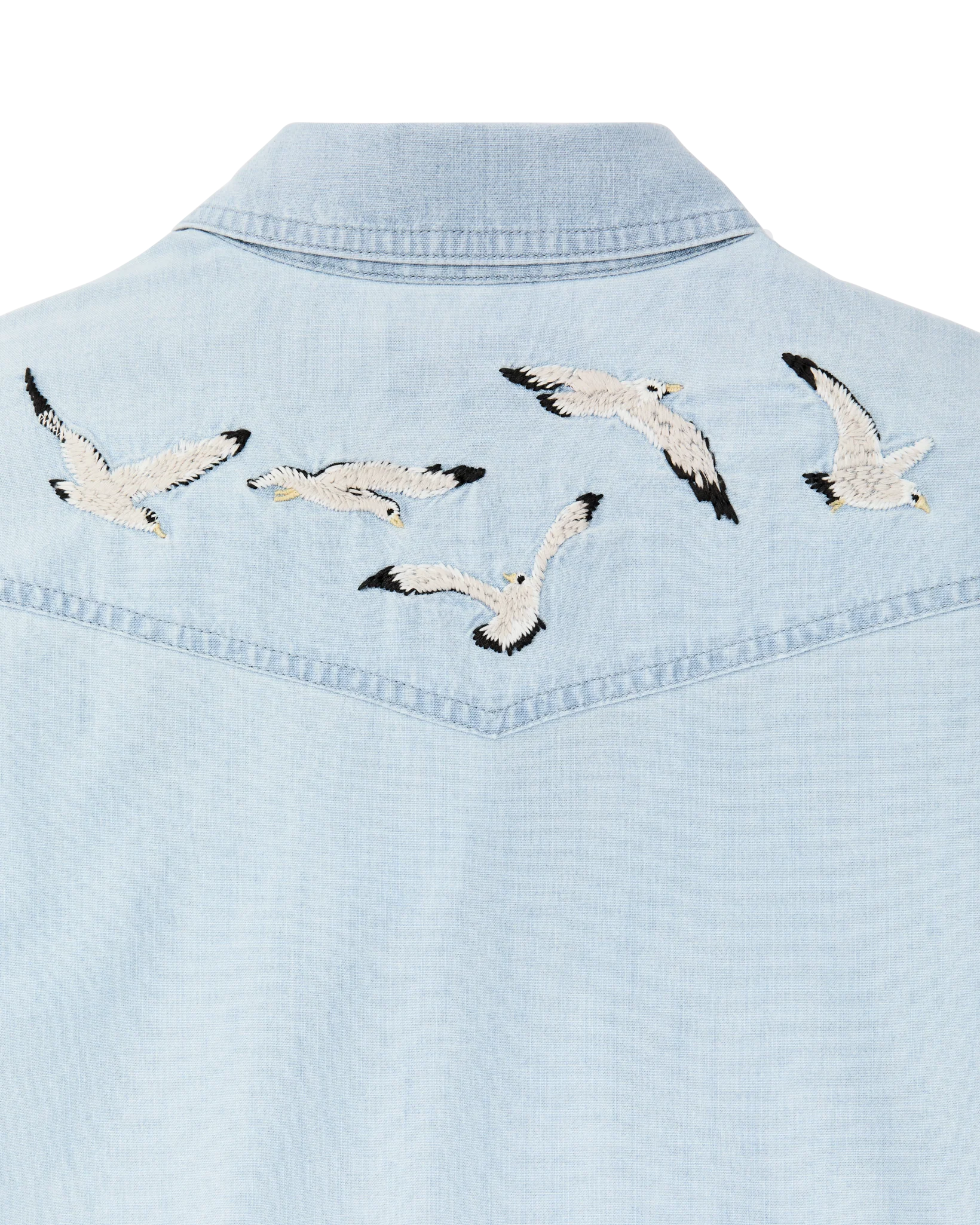 Women's Embroidered Western Shirt - Light Indigo - Image 10