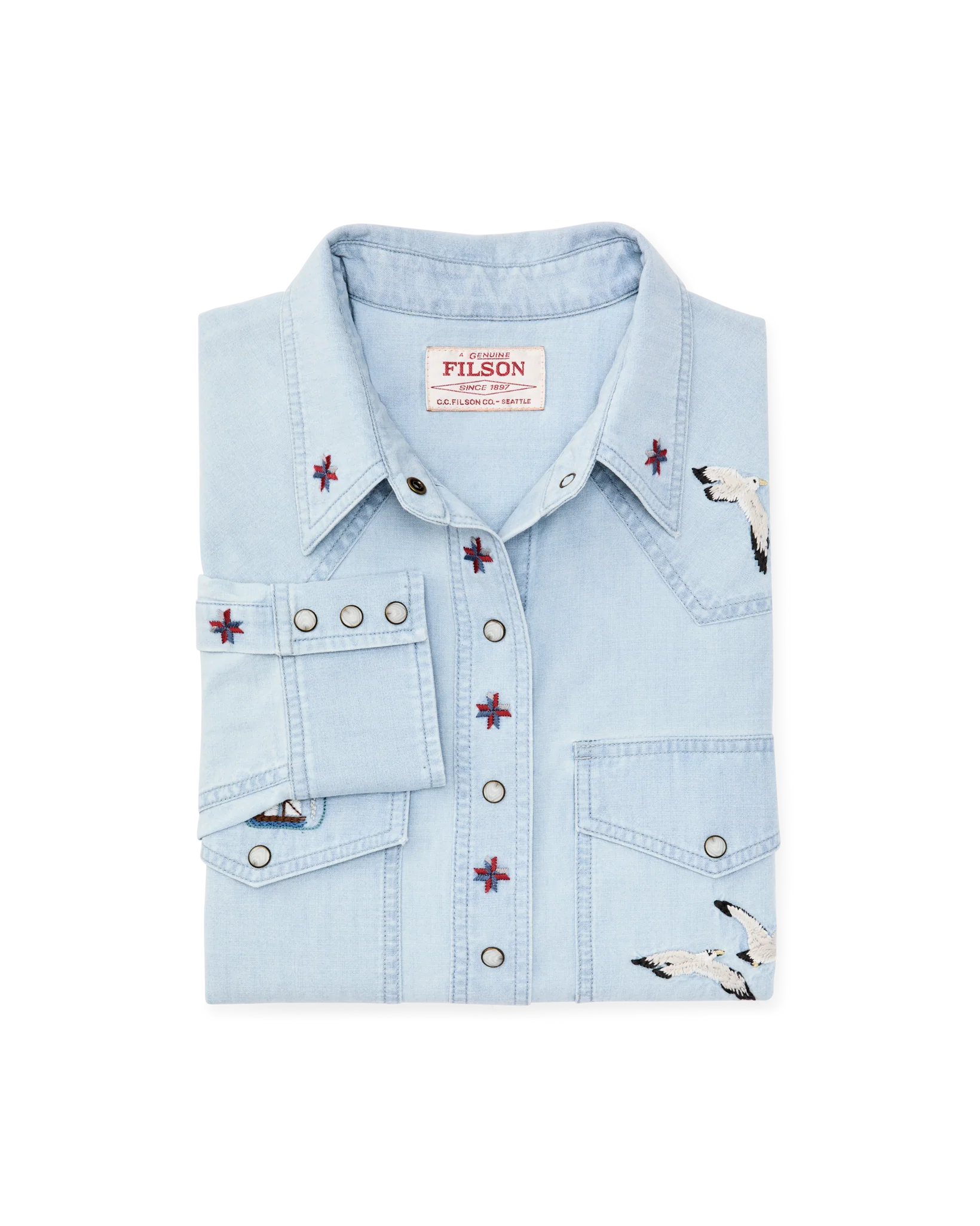 Women's Embroidered Western Shirt - Light Indigo - Image 11