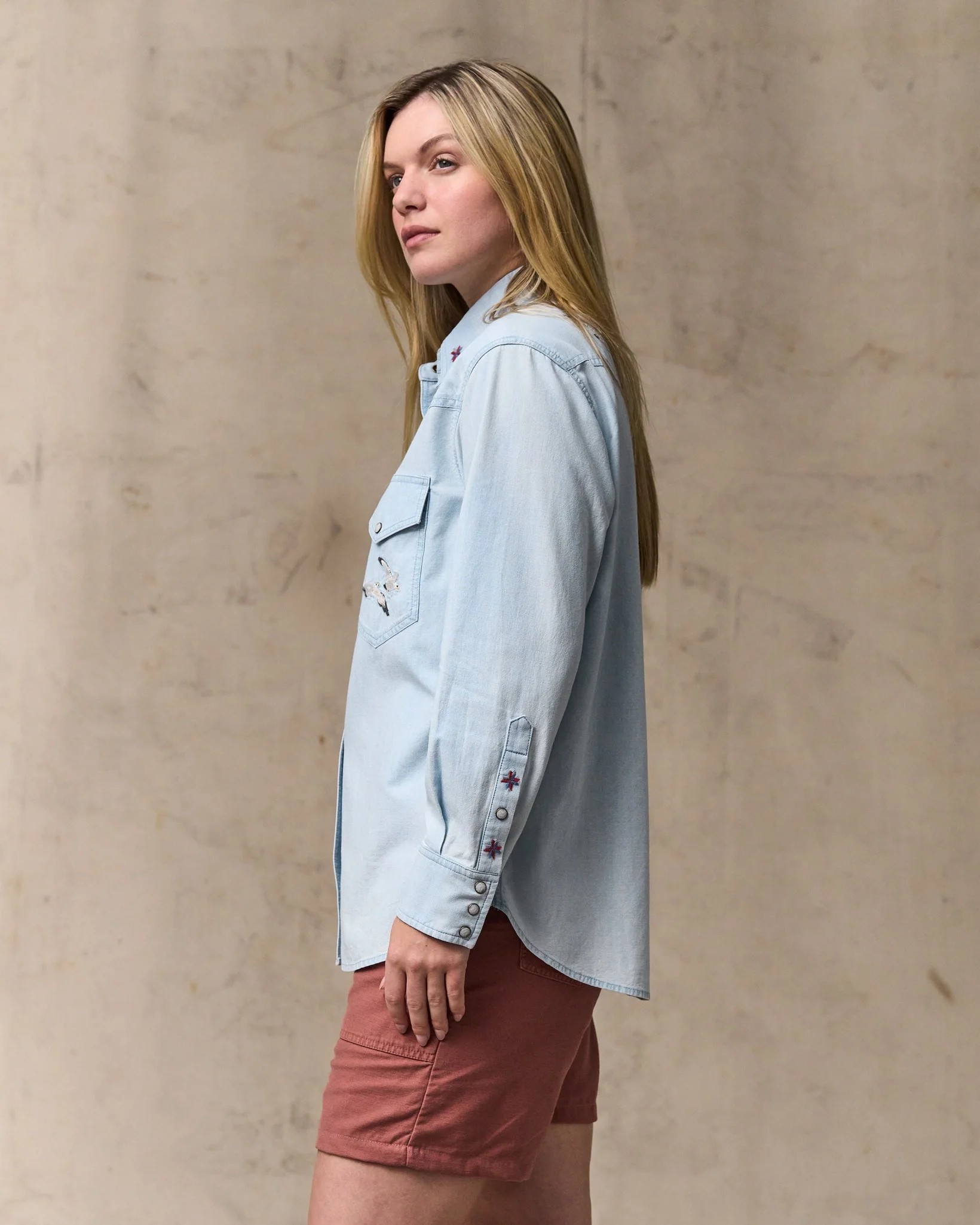 Women's Embroidered Western Shirt - Light Indigo - Image 3