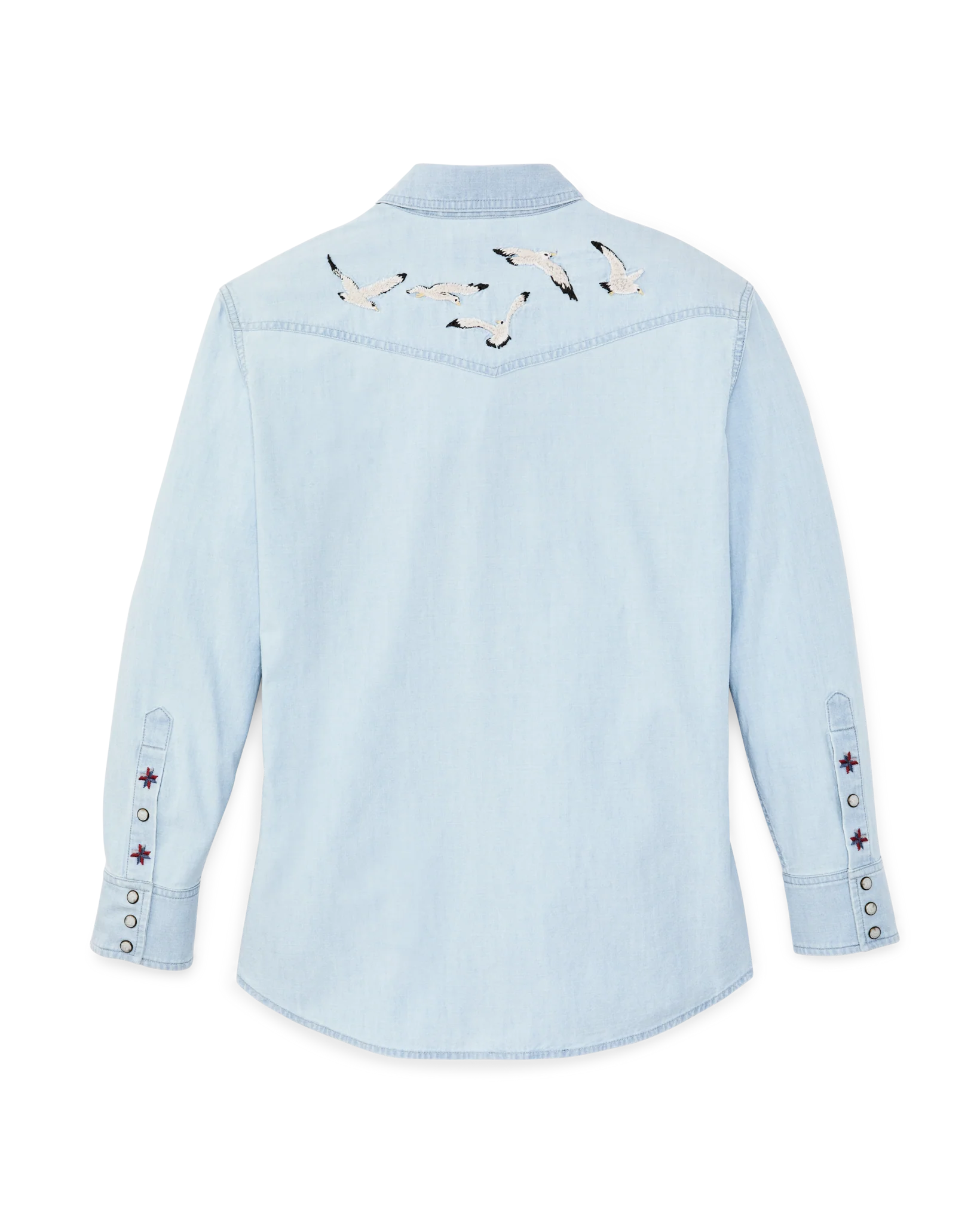 Women's Embroidered Western Shirt - Light Indigo - Image 7