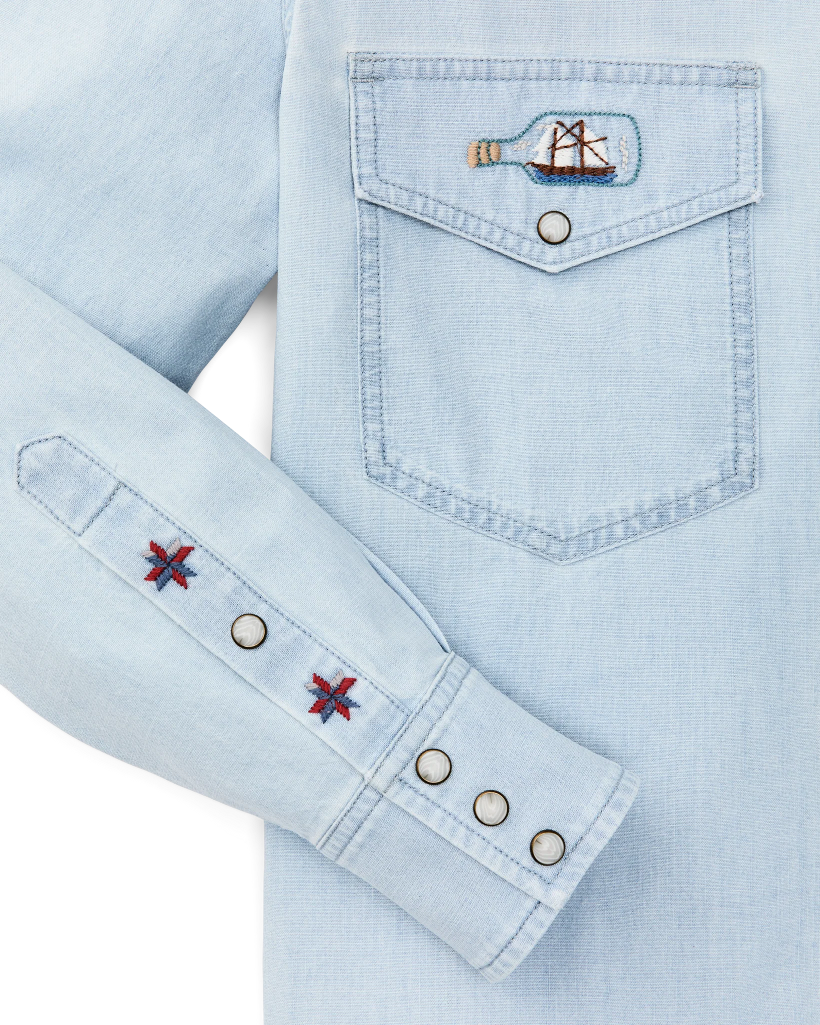Women's Embroidered Western Shirt - Light Indigo - Image 9