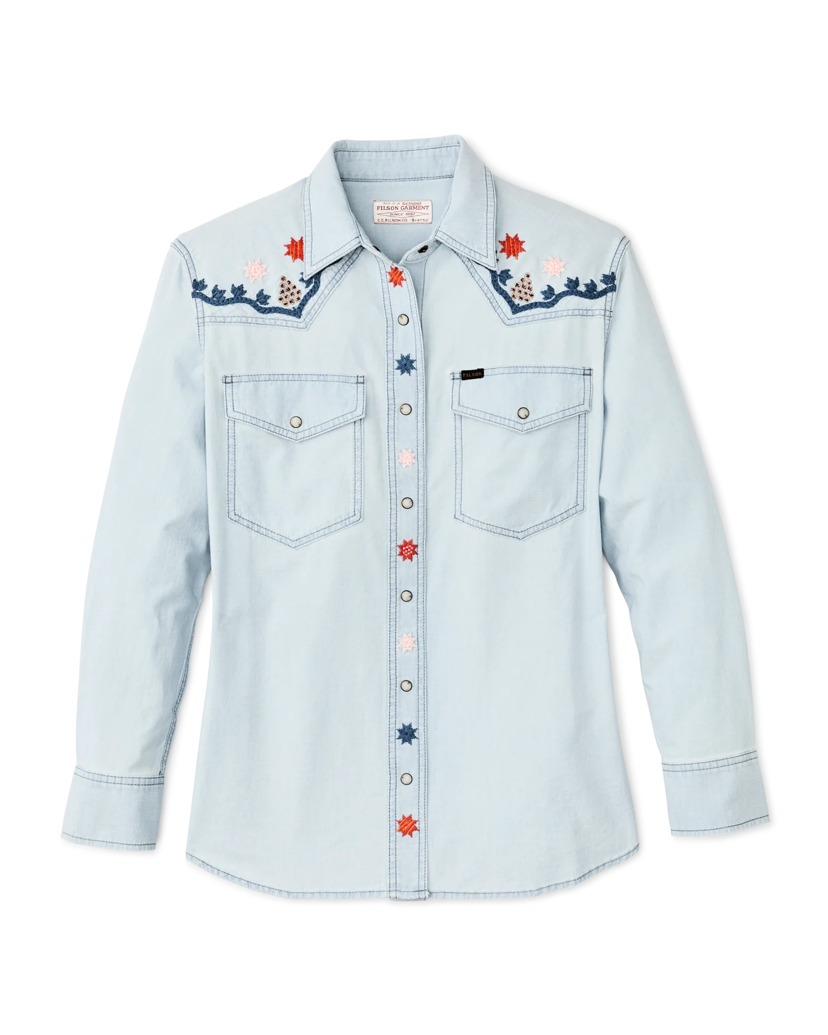 Women's Embroidered Western Shirt - Light Indigo Chambray / Stars