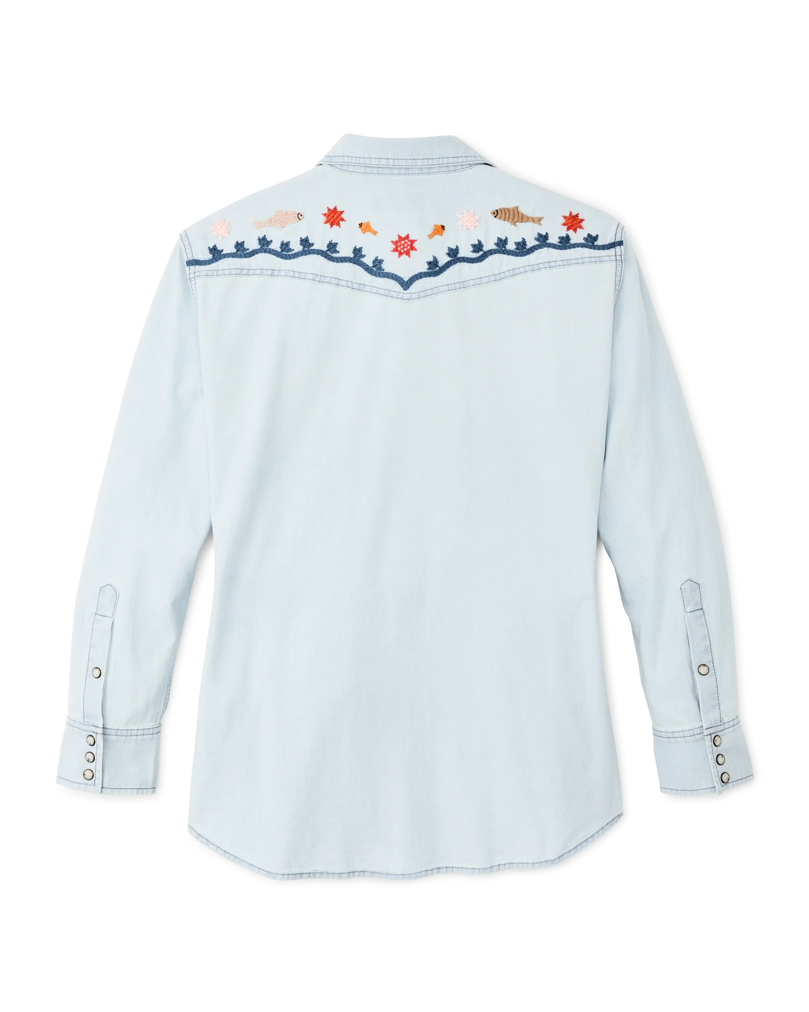 Women's Embroidered Western Shirt - Light Indigo Chambray / Stars - Image 2