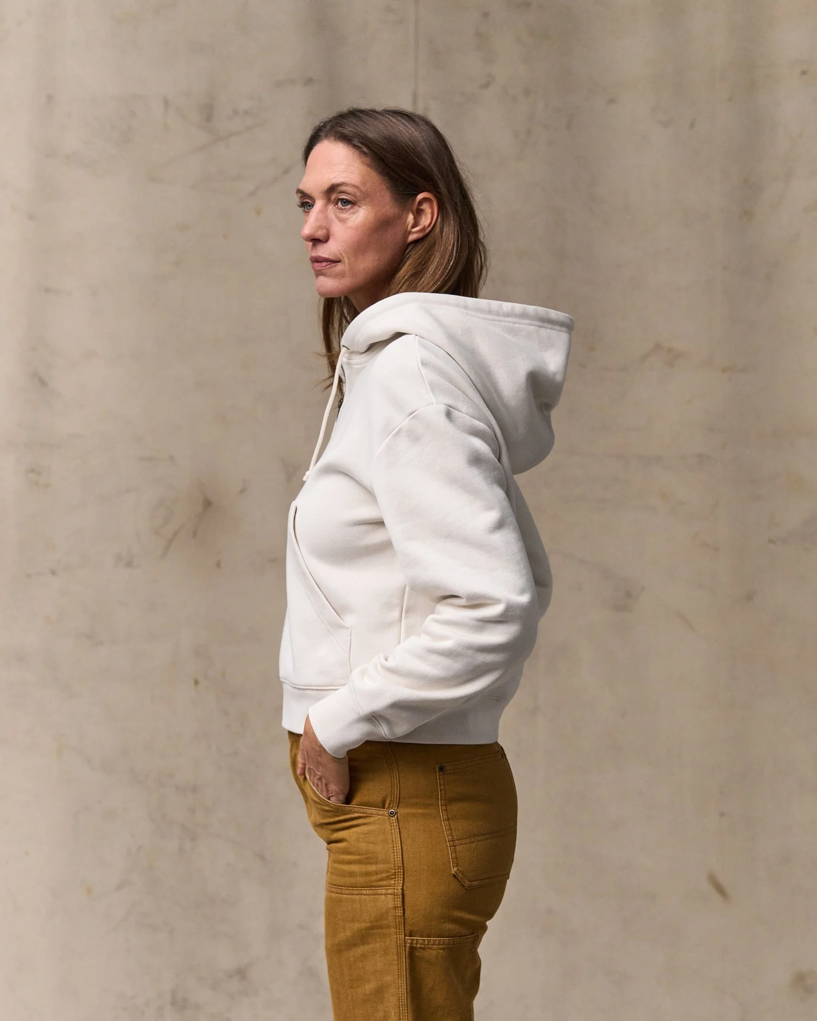 Women's French Terry Half-zip Hoodie - Ivory - Image 3