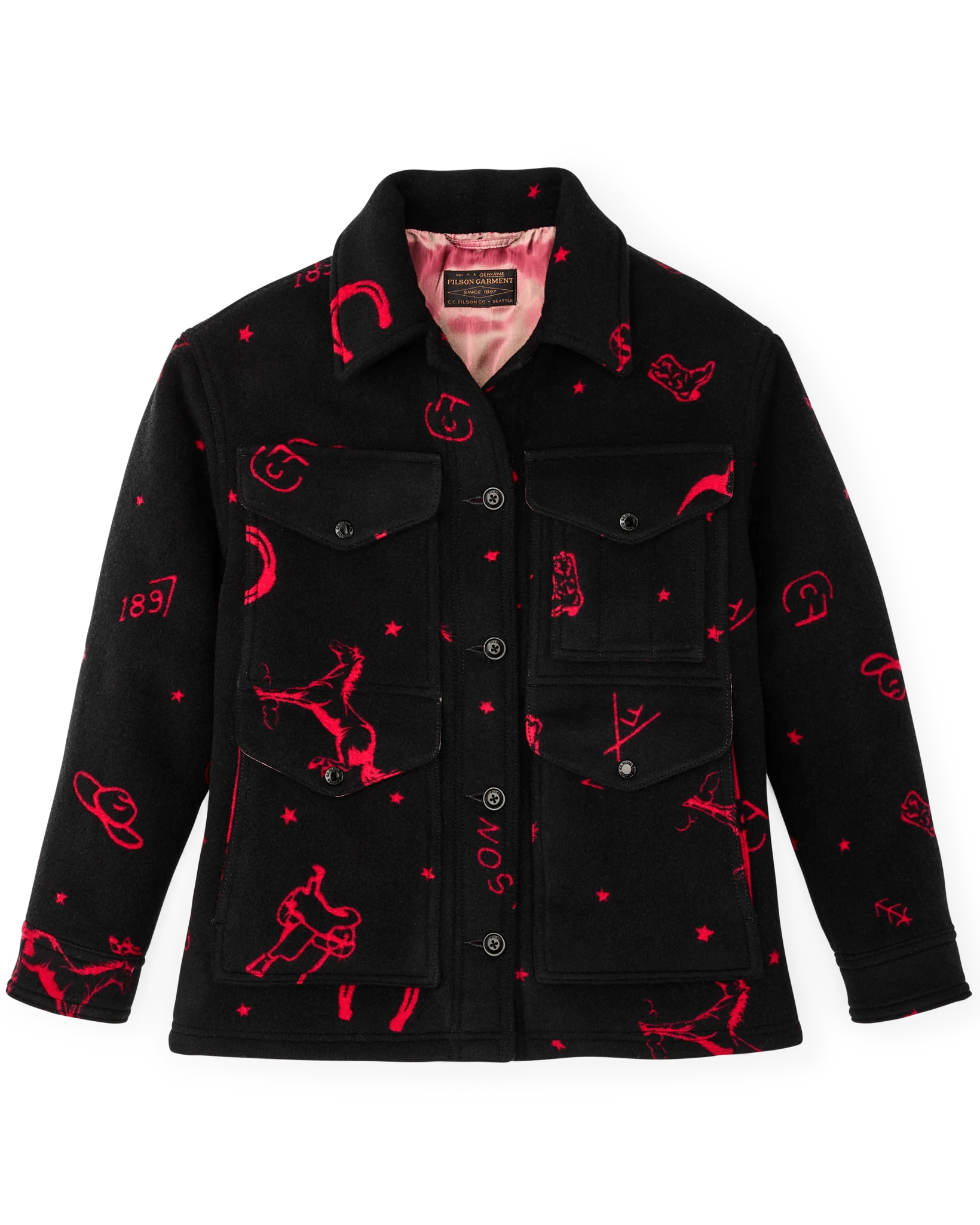 Women's Jacquard Wool Cruiser Jacket - Black / Red Western - Image 4