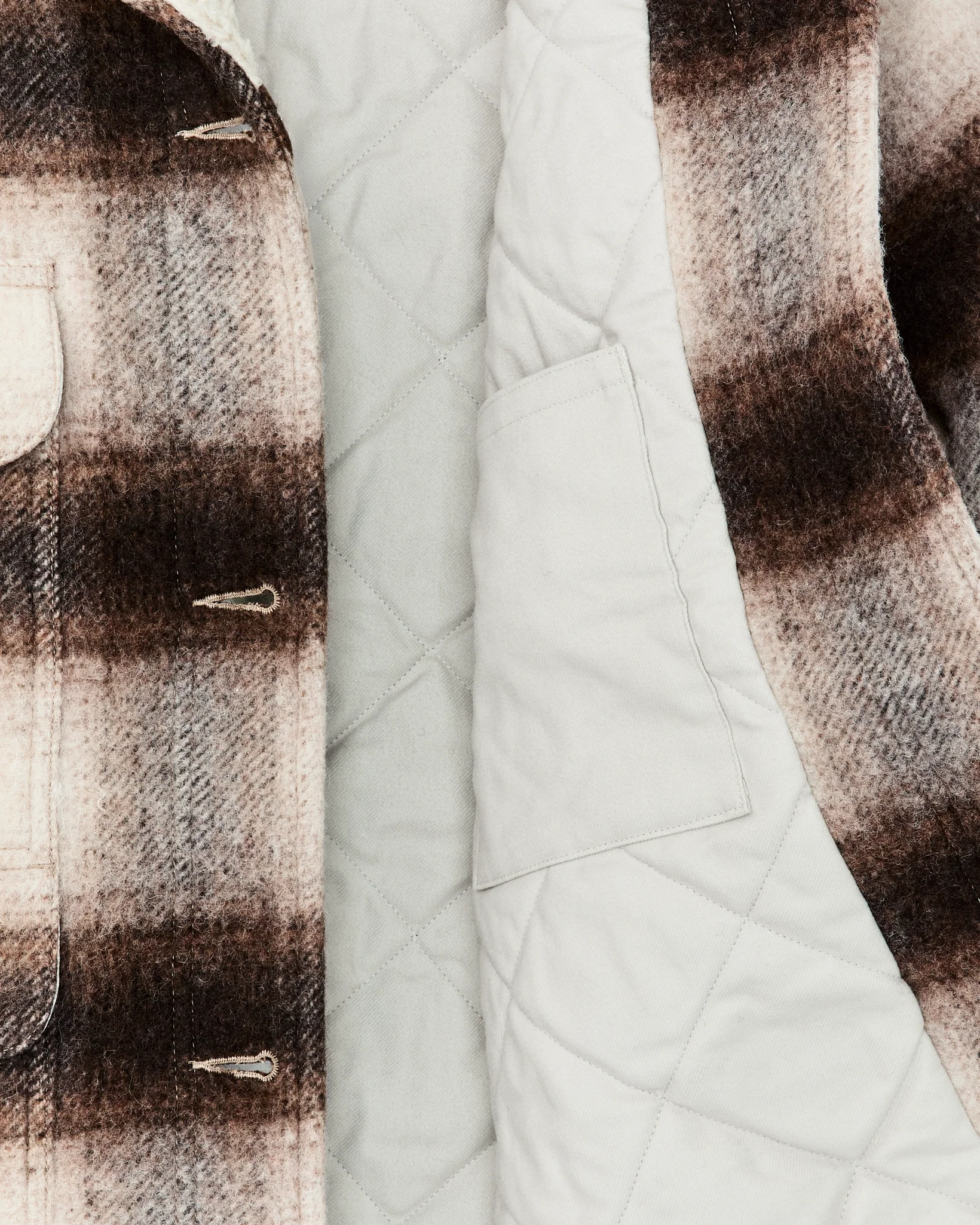 Women's Kodiak Shawl Collar Coat - Cream / Brown Shadow Plaid - Image 7