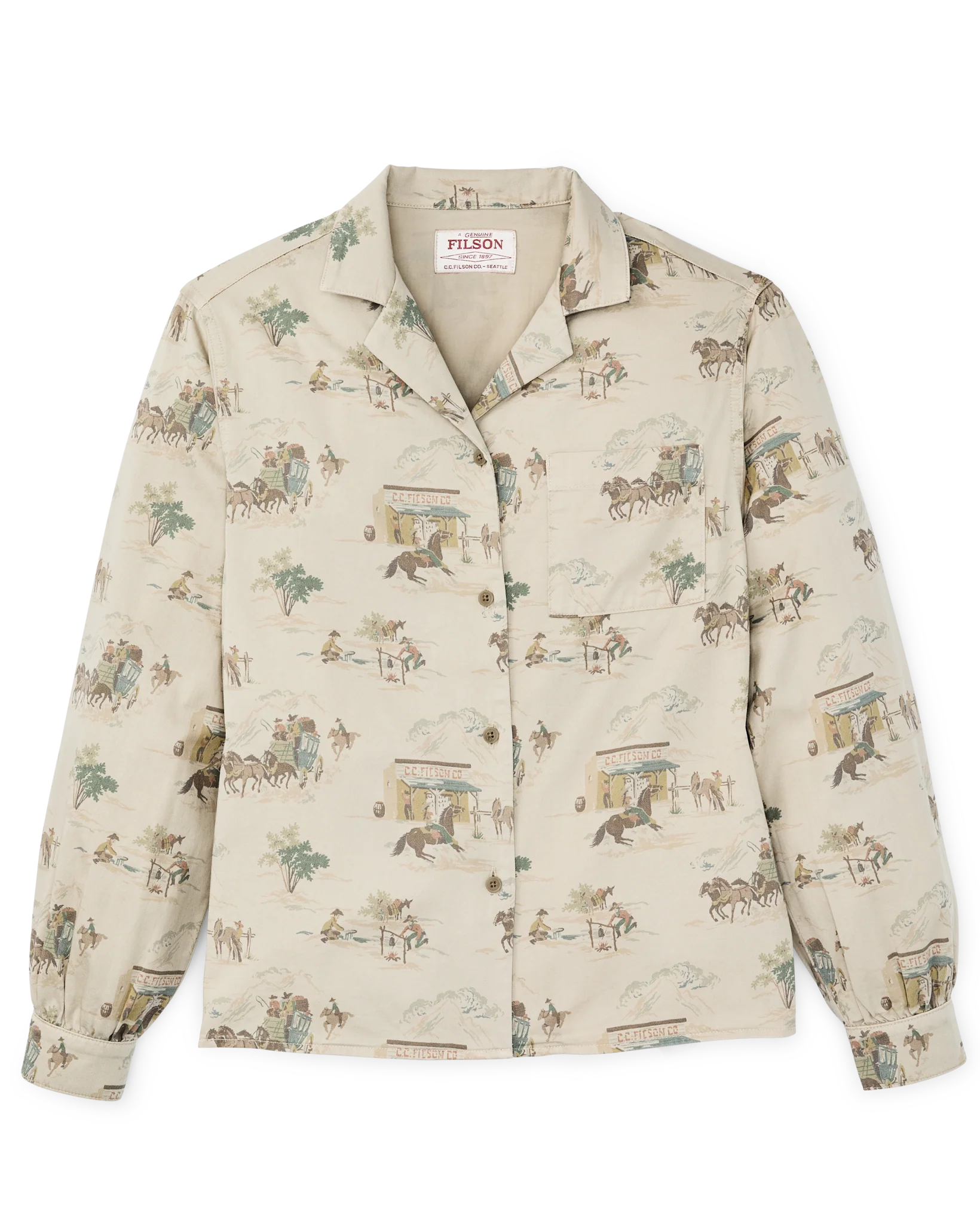 Women's Long Sleeve Twill Camp Shirt - Desert Green / Print