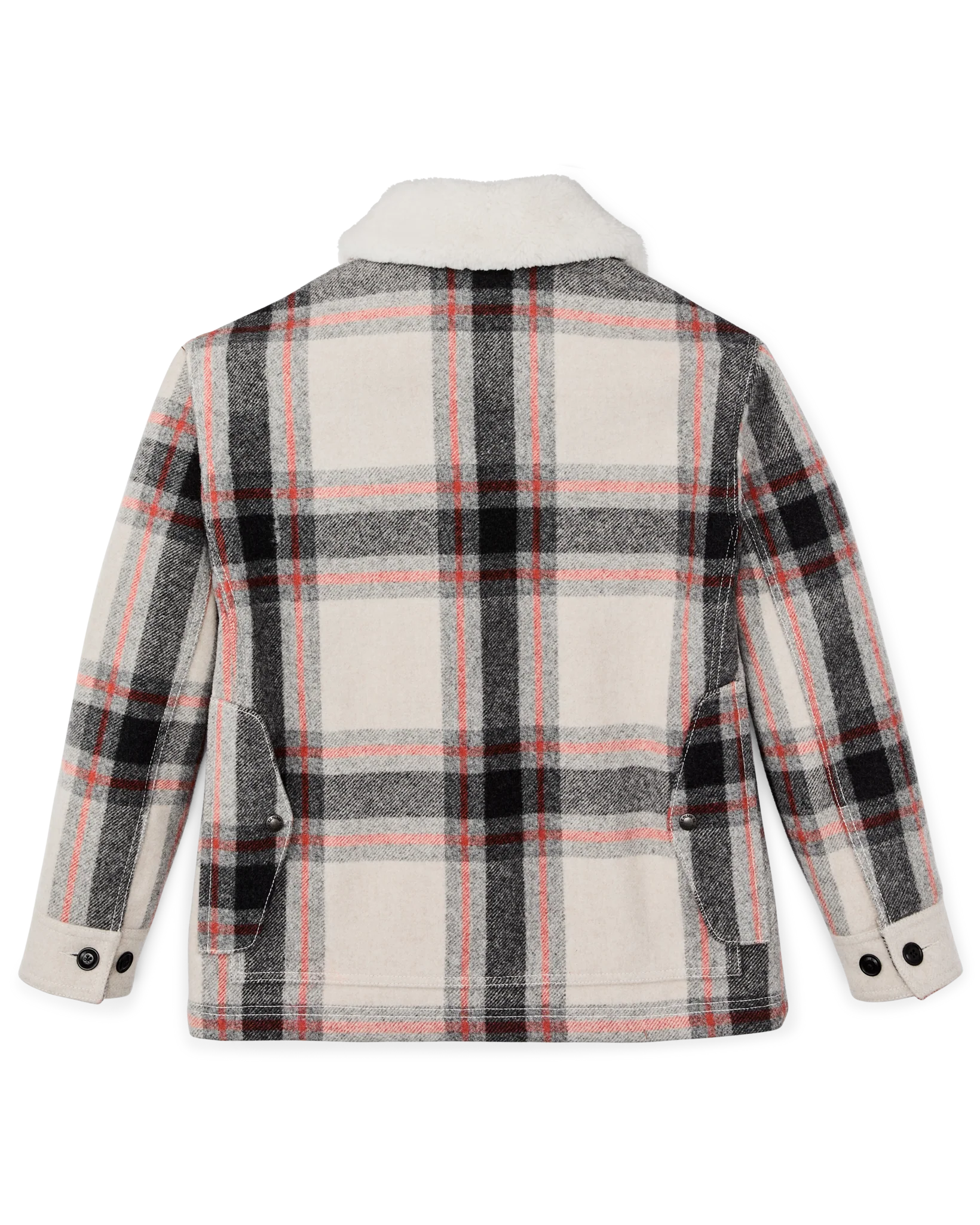 Women's Mackinaw Wool Shearling Cruiser Jacket - Cream / Red / Black Plaid - Image 5