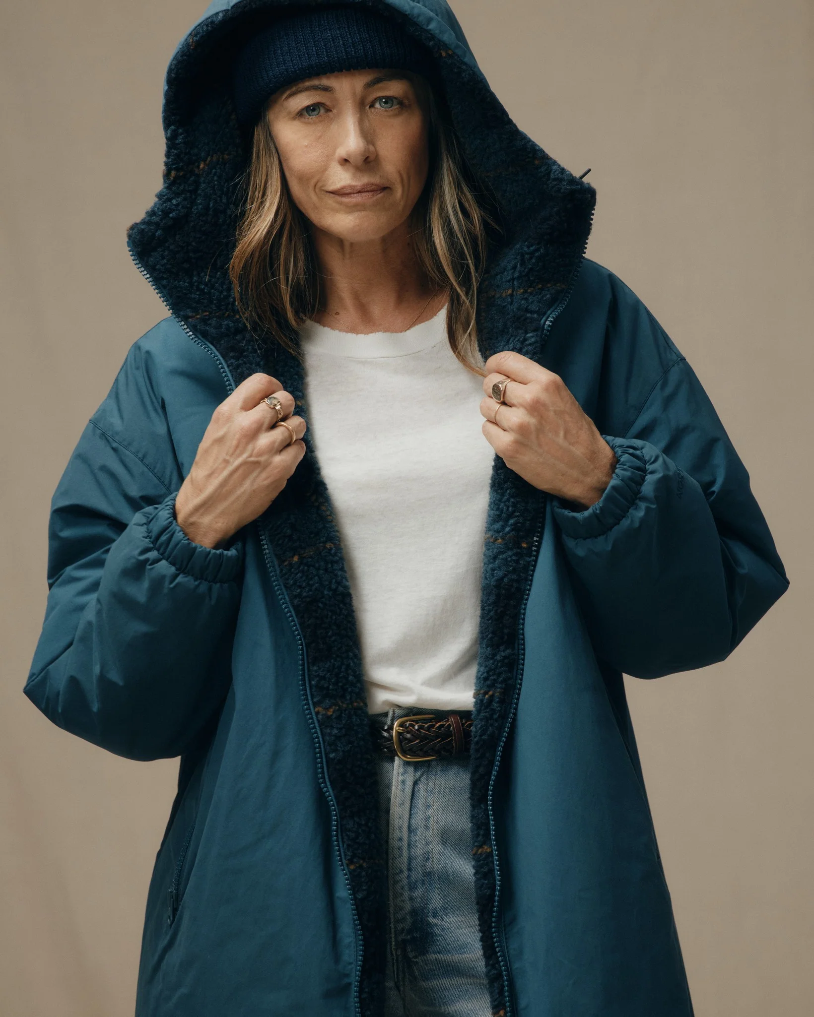 Women's Reversible Woolly Fleece Coat - Dark Teal - Image 5