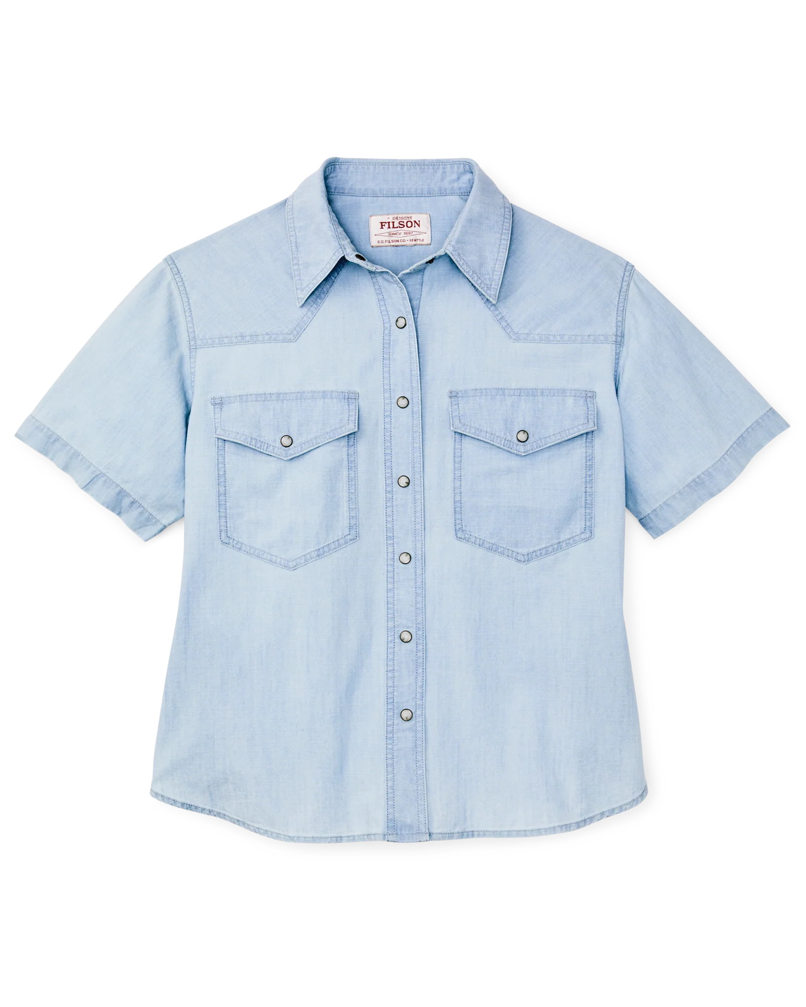 Women's Short Sleeve Chambray Western Shirt - Light Indigo - Image 4