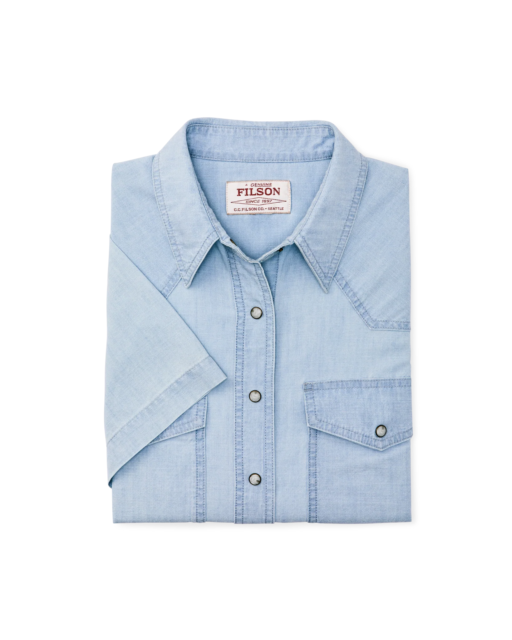 Women's Short Sleeve Chambray Western Shirt - Light Indigo - Image 6