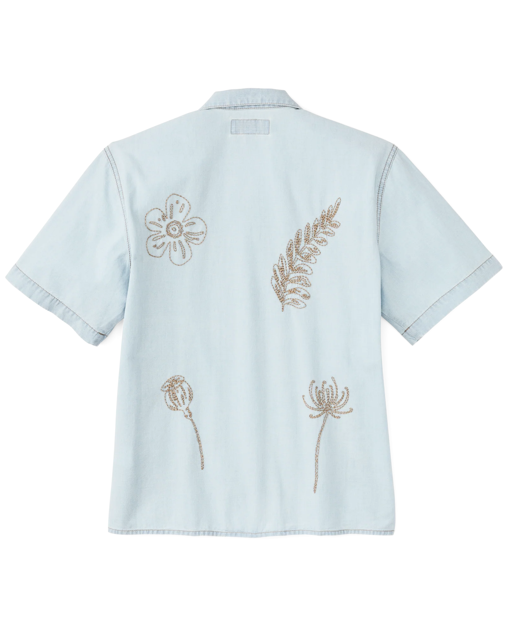 Women's Short Sleeve Embroidered Camp Shirt - Light Indigo Chambray - Image 2