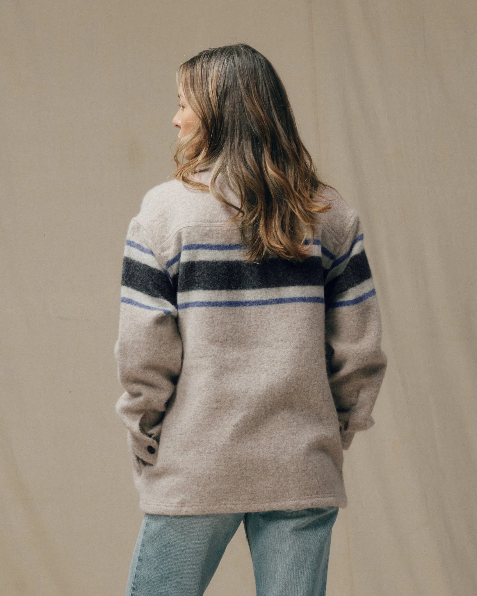 Women's Wool Overshirt - Gray / Black Blanket Stripe - Image 2