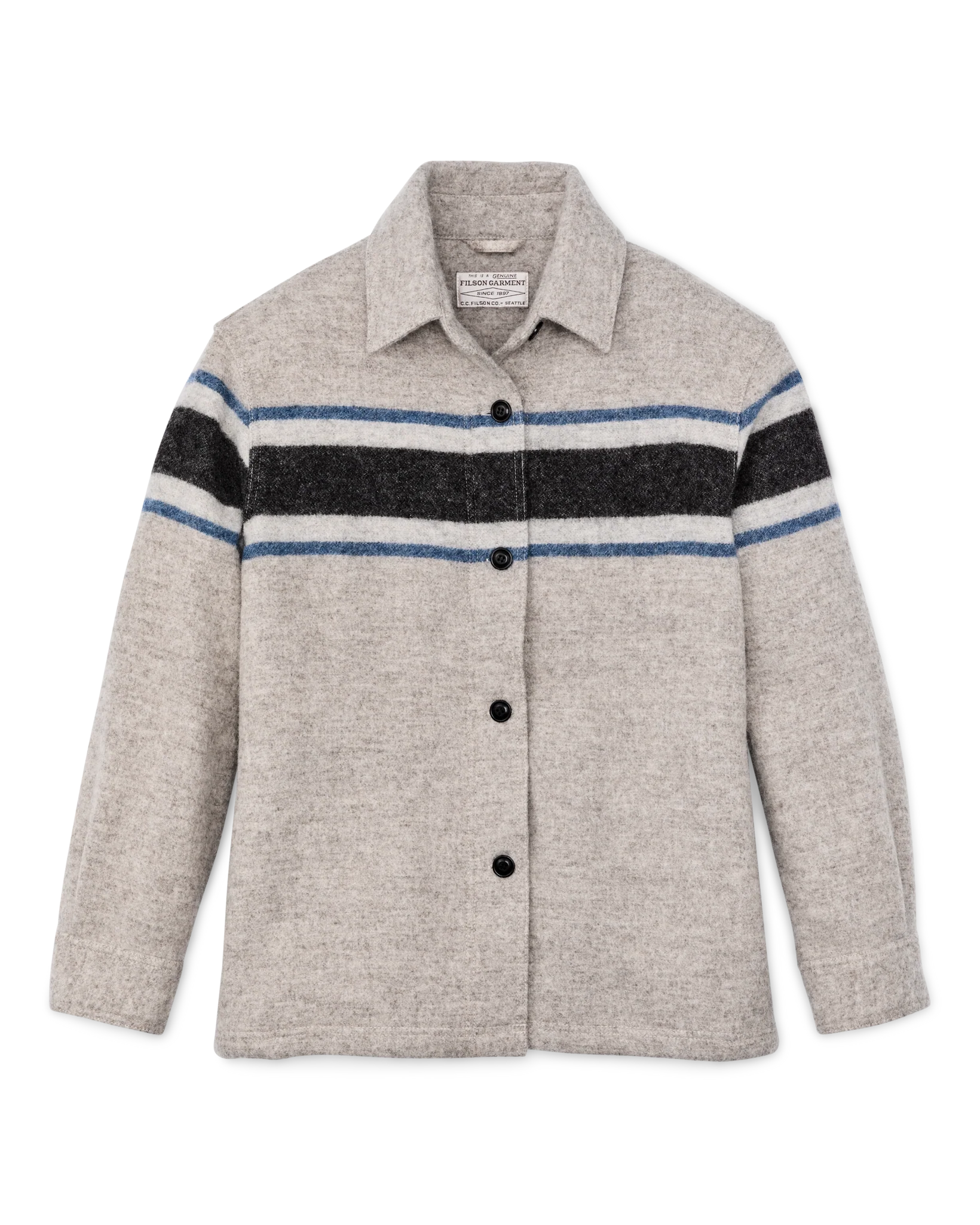 Women's Wool Overshirt - Gray / Black Blanket Stripe - Image 8