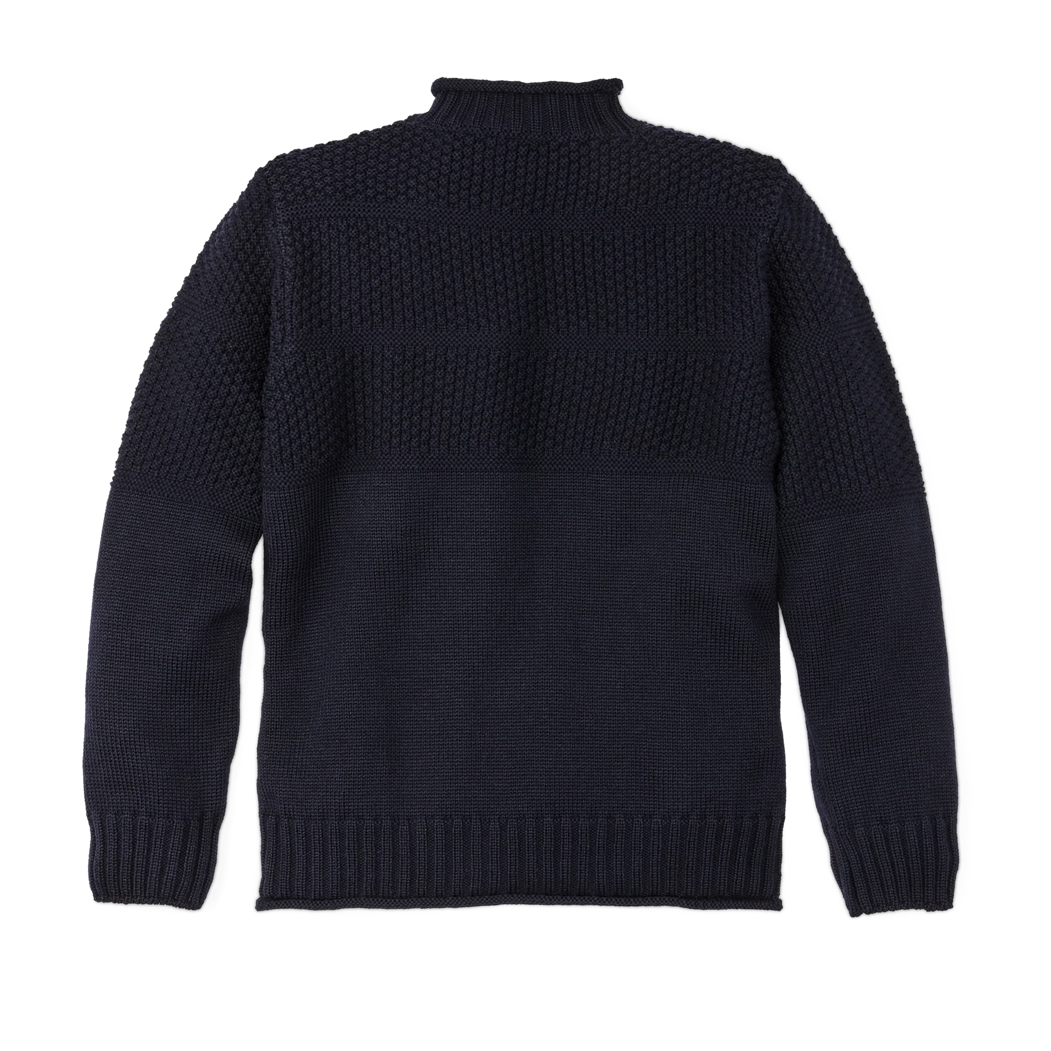 Wool Roll Neck Fisherman's Sweater - Navy - Image 4